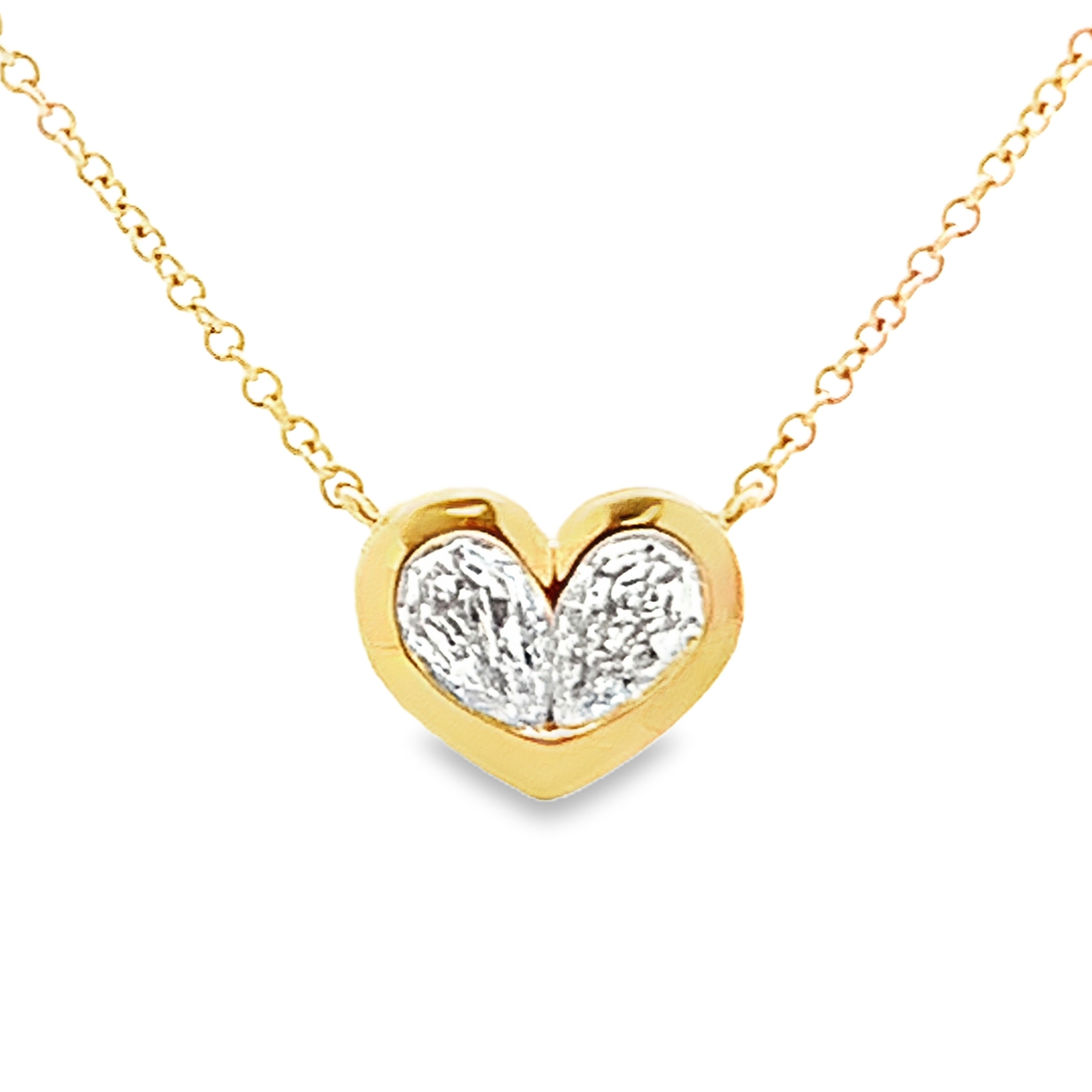 Christopher Designs 14K Yellow Gold Bezel-Set Heart Crisscut Diamond Pendant and Chain