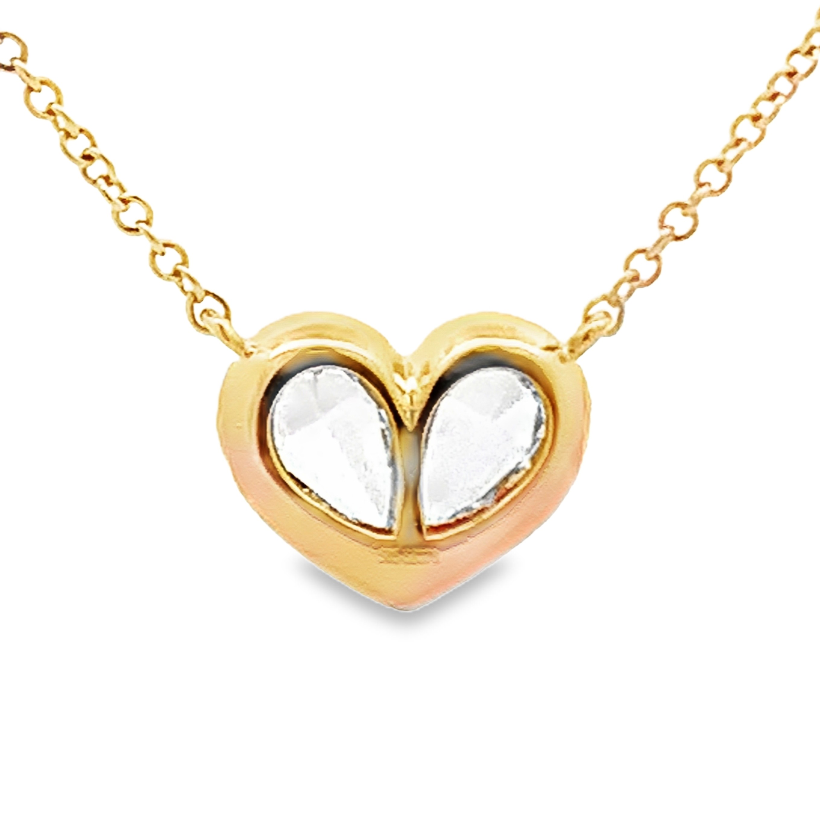 Christopher Designs 14K Yellow Gold Bezel-Set Heart Crisscut Diamond Pendant and Chain