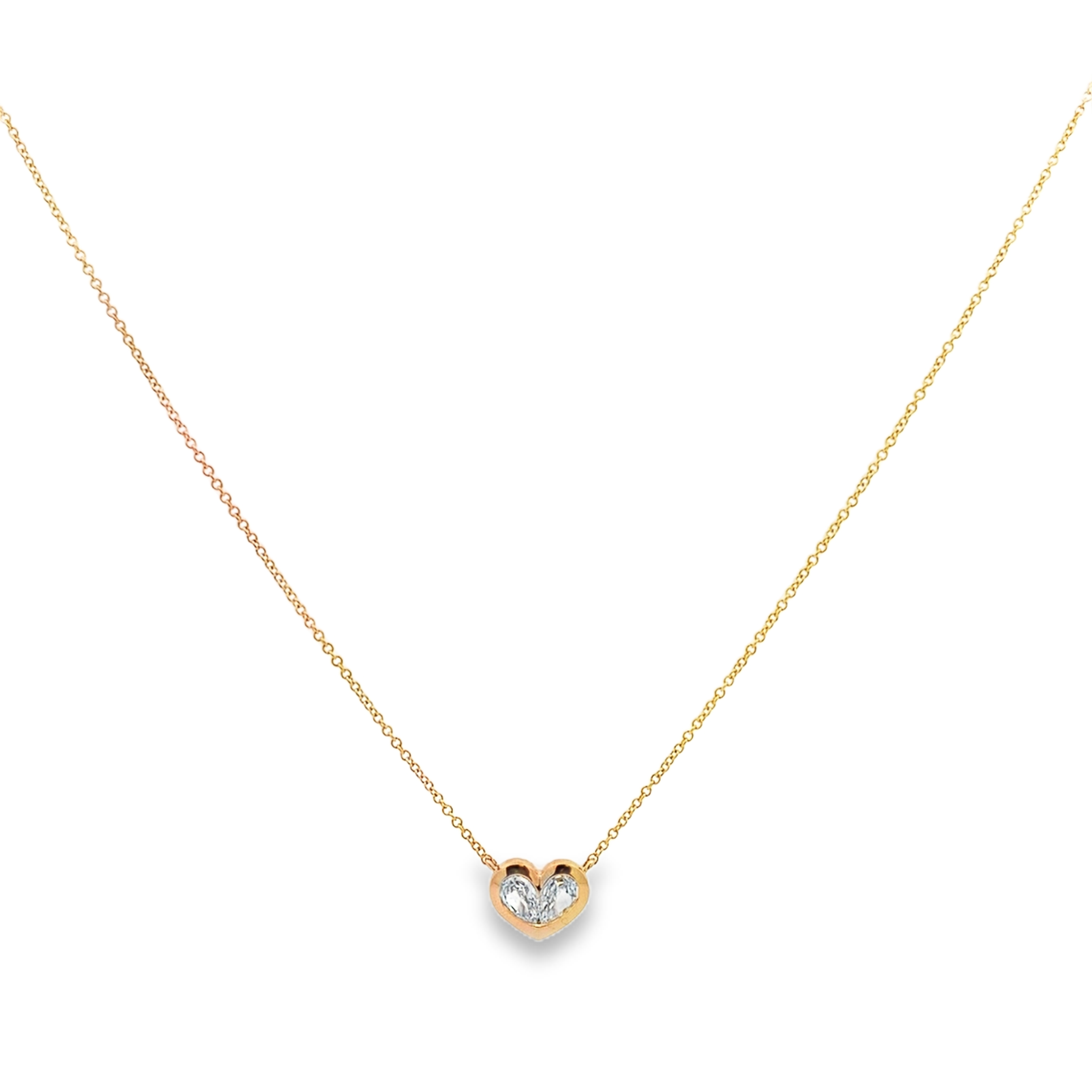 Christopher Designs 14K Yellow Gold Bezel-Set Heart Crisscut Diamond Pendant and Chain