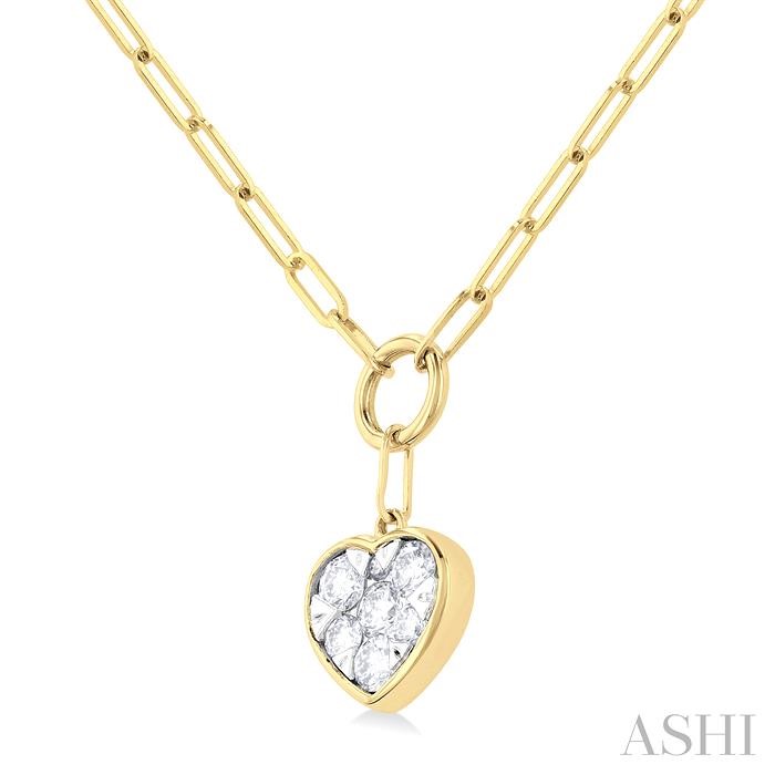 14K Two-Tone Diamond Heart on Paperclip Chain