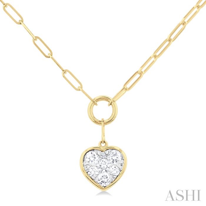 14K Two-Tone Diamond Heart on Paperclip Chain