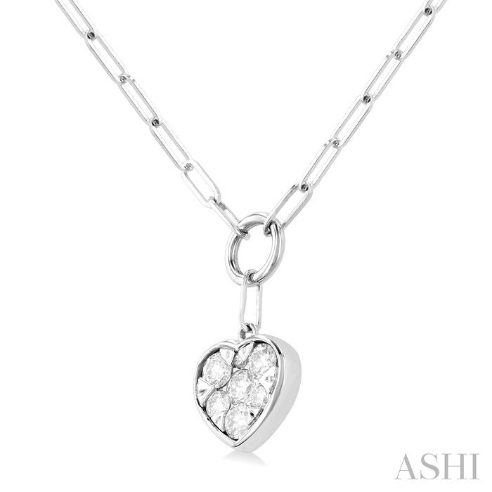 14K White Gold Diamond Heart on Paperclip Chain