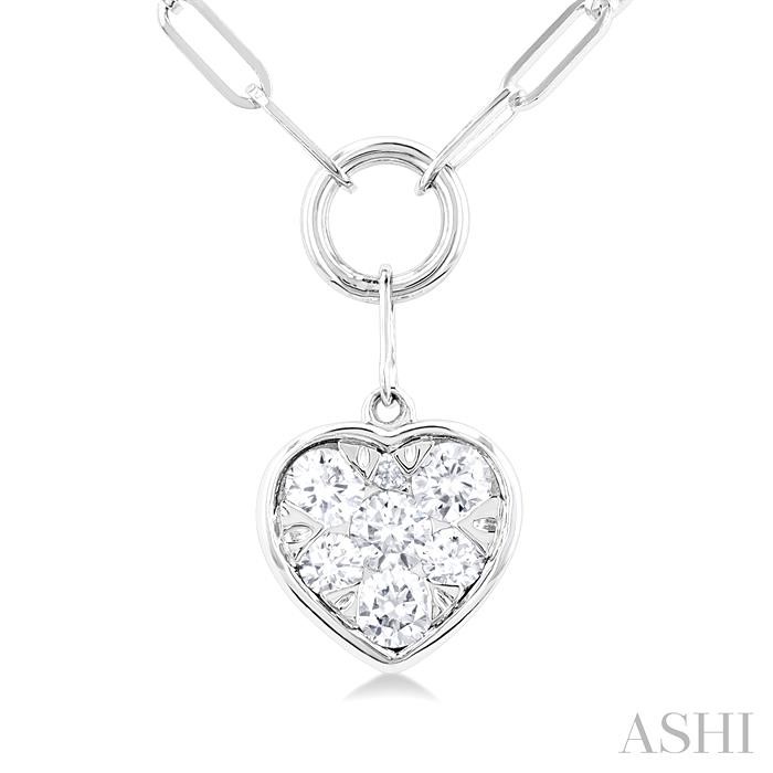 14K White Gold Diamond Heart on Paperclip Chain