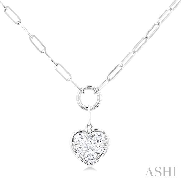 14K White Gold Diamond Heart on Paperclip Chain
