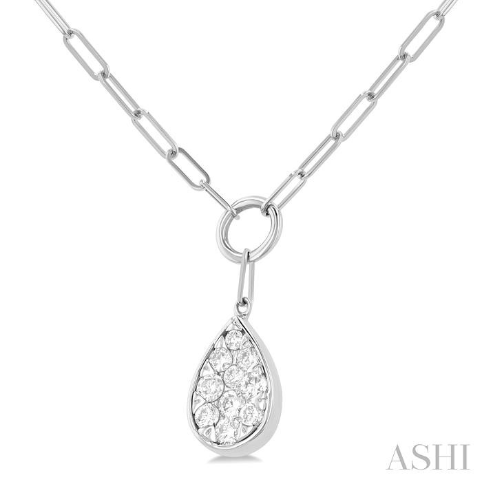 14K White Gold Diamond Pear on Paperclip Chain