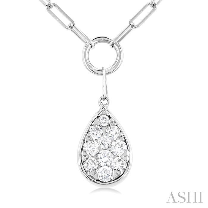 14K White Gold Diamond Pear on Paperclip Chain
