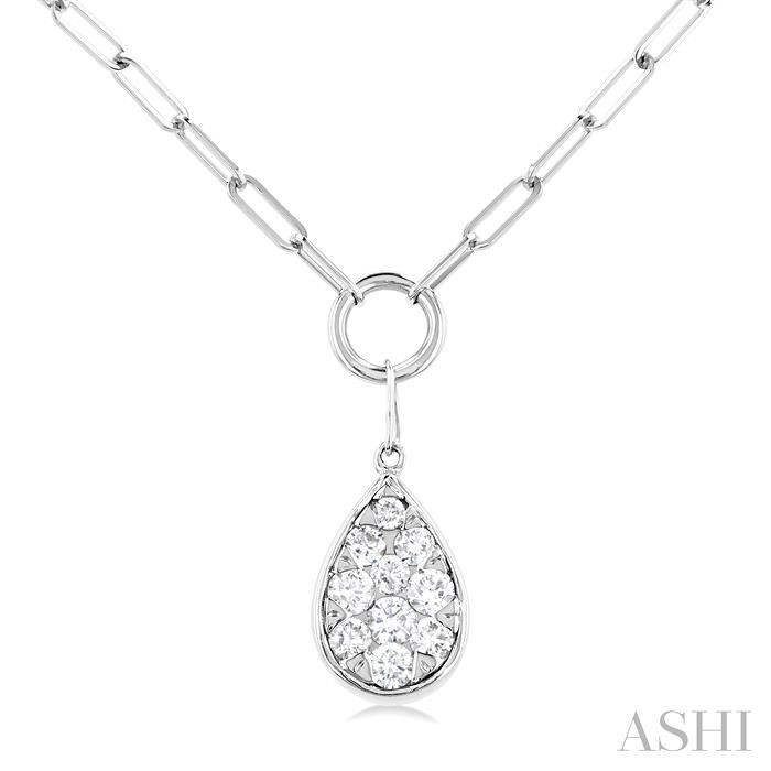 14K White Gold Diamond Pear on Paperclip Chain