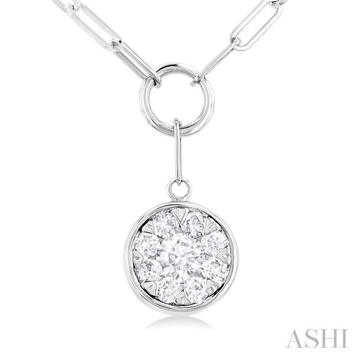14K White Gold Diamond Bezel Circle on Paperclip Chain