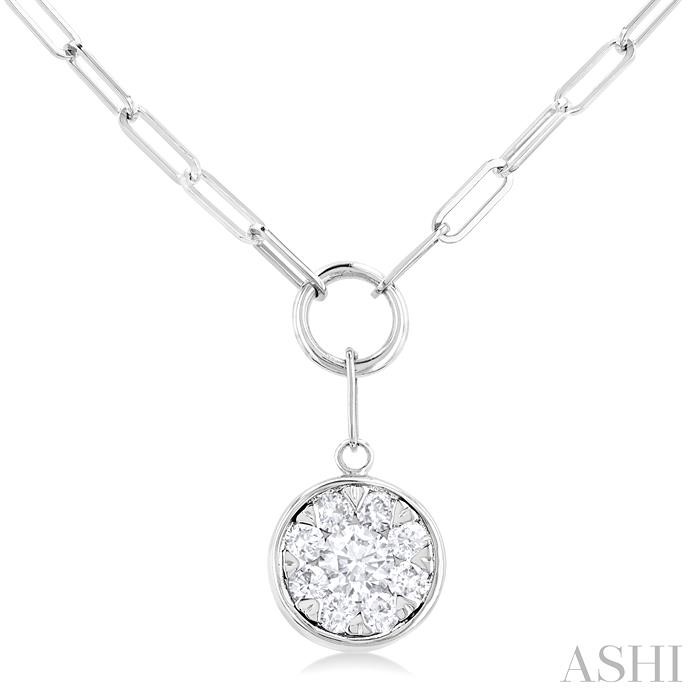14K White Gold Diamond Bezel Circle on Paperclip Chain