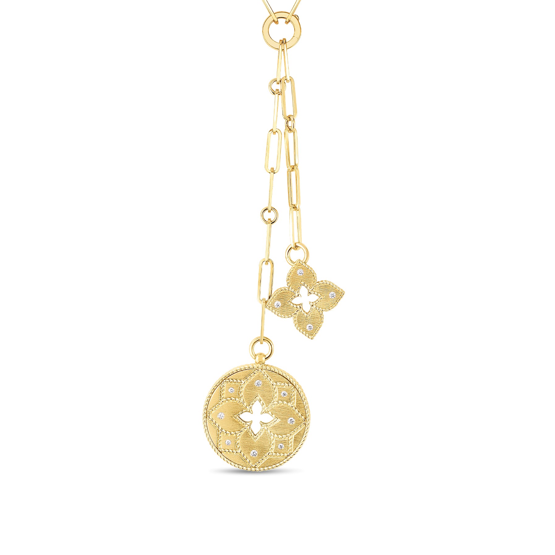 Roberto Coin 18K Yellow Gold Venetian Princess Double Medallion Diamond Necklace