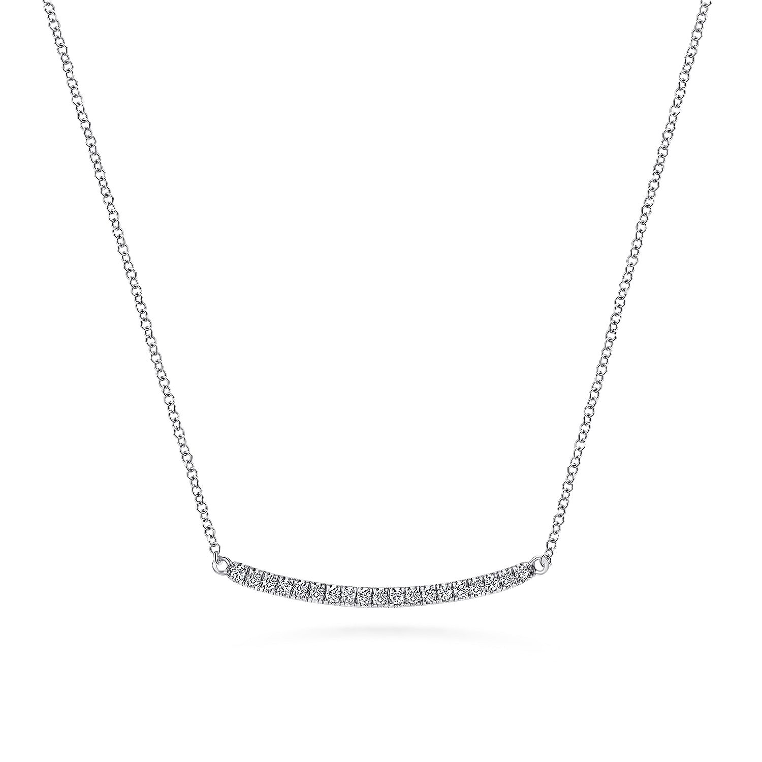 Gabriel & Co. 14K White Gold Diamond Pave Curved Bar Necklace