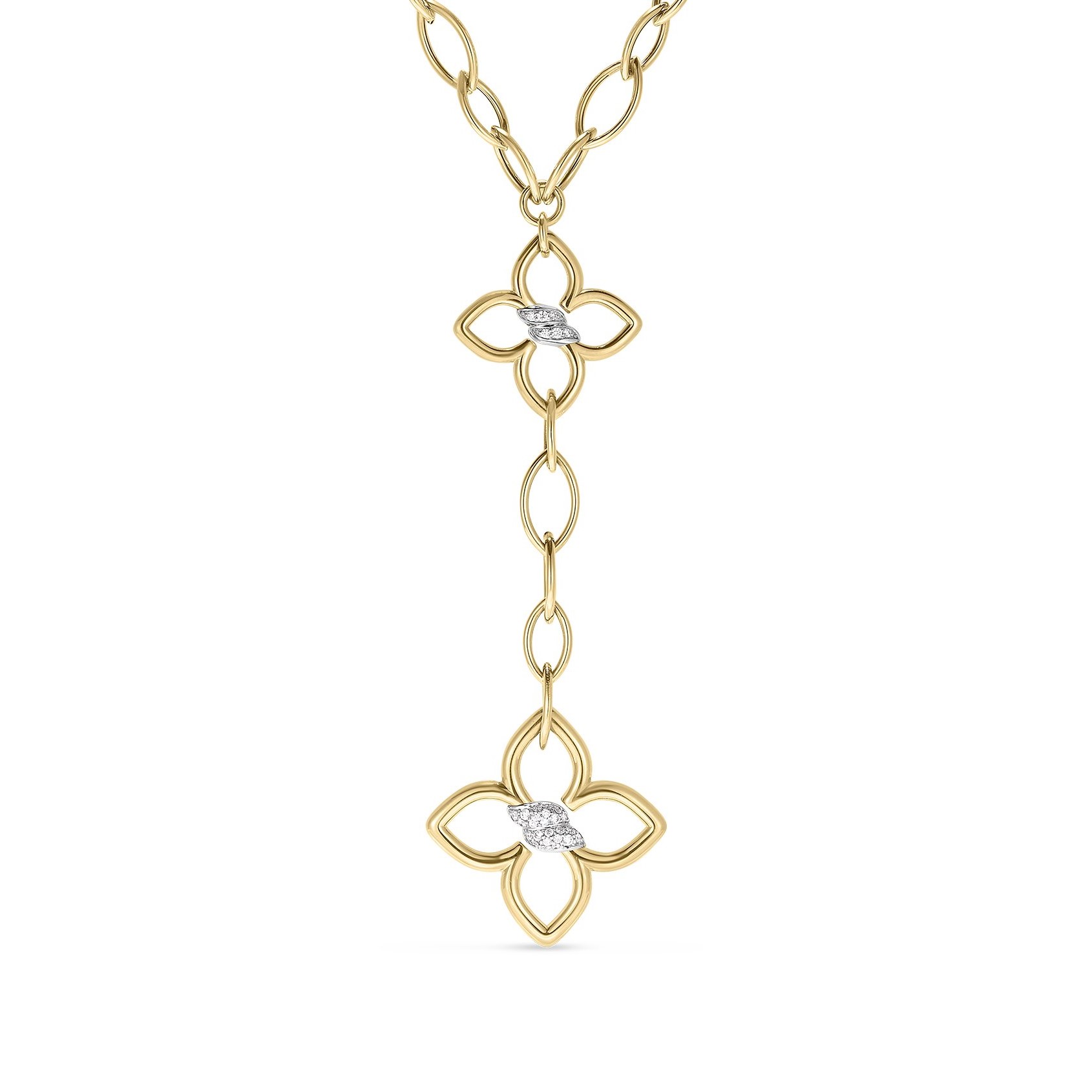 Roberto Coin 18K Two-Tone Cialoma Double Diamond Flower Lariat Necklace