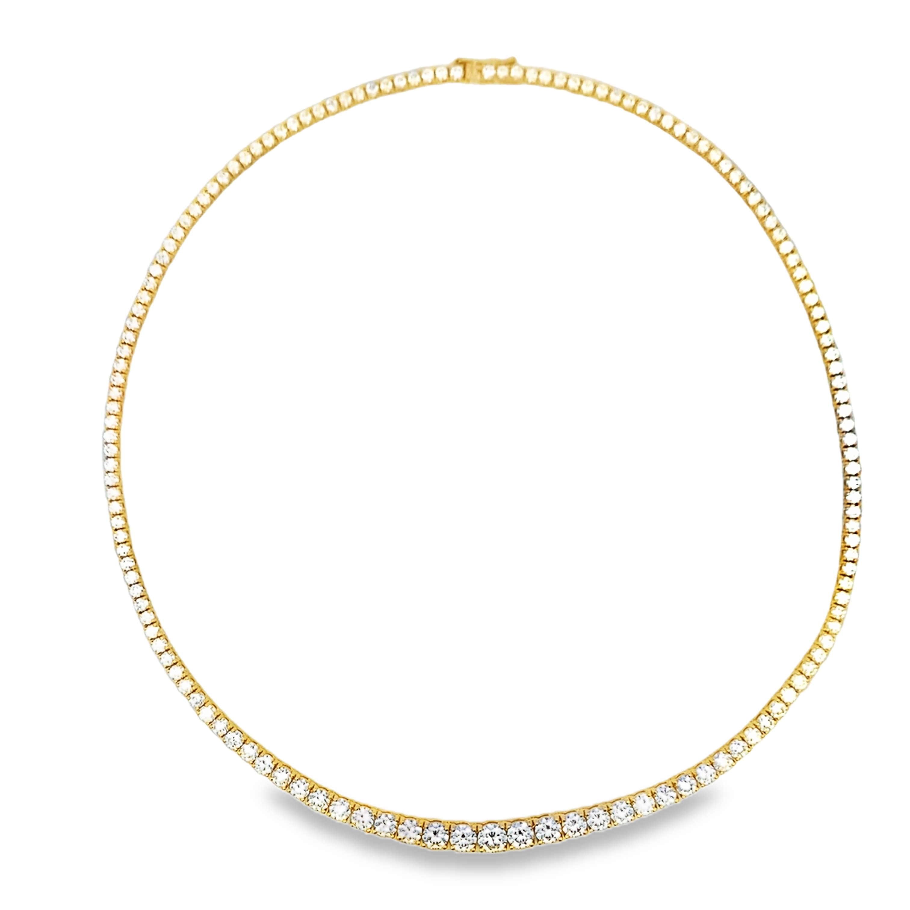 18K Yellow Gold 12-Carat 4-Prong Graduated Diamond Tennis Necklace