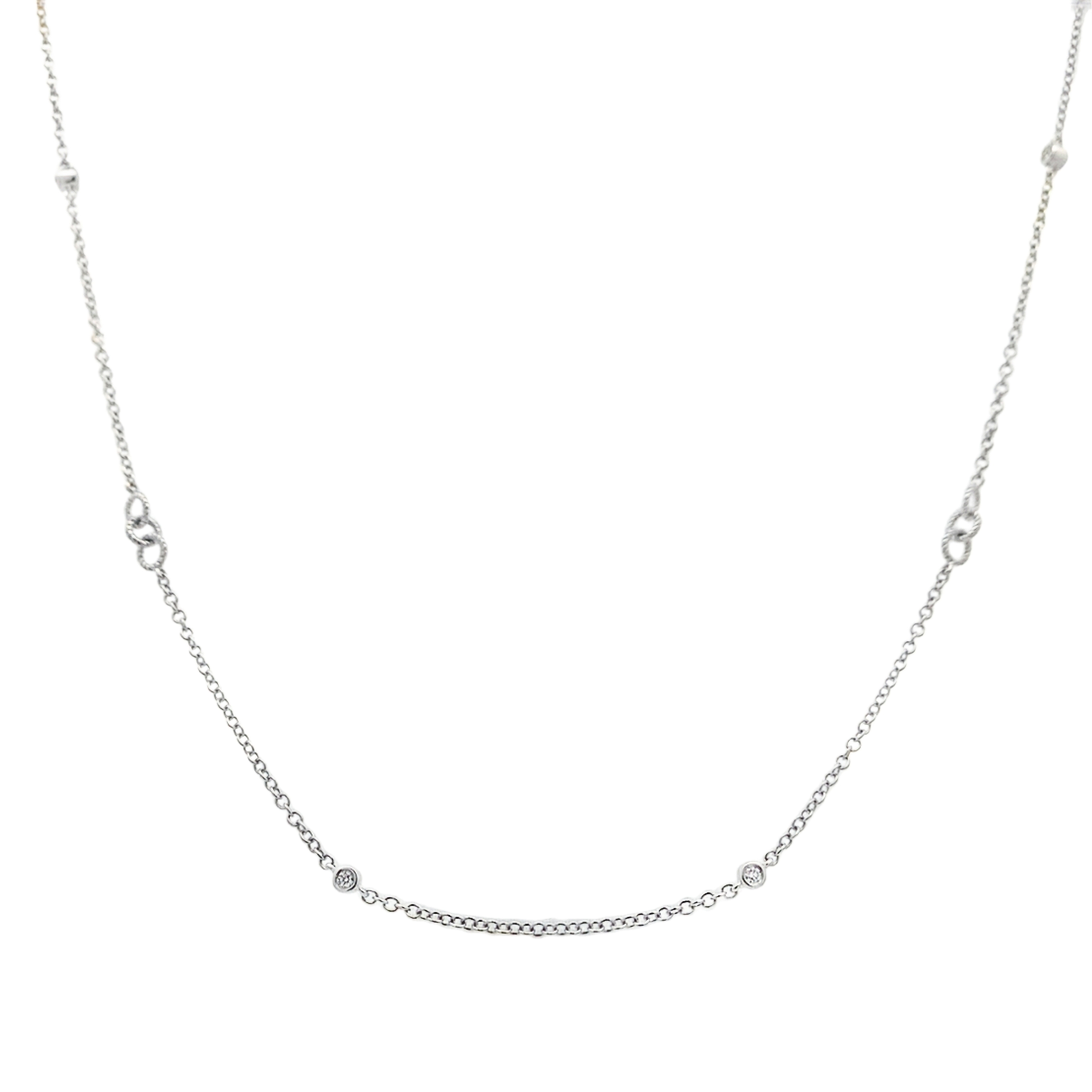 18Kt White Gold Link and Diamond Bezel Station Necklace