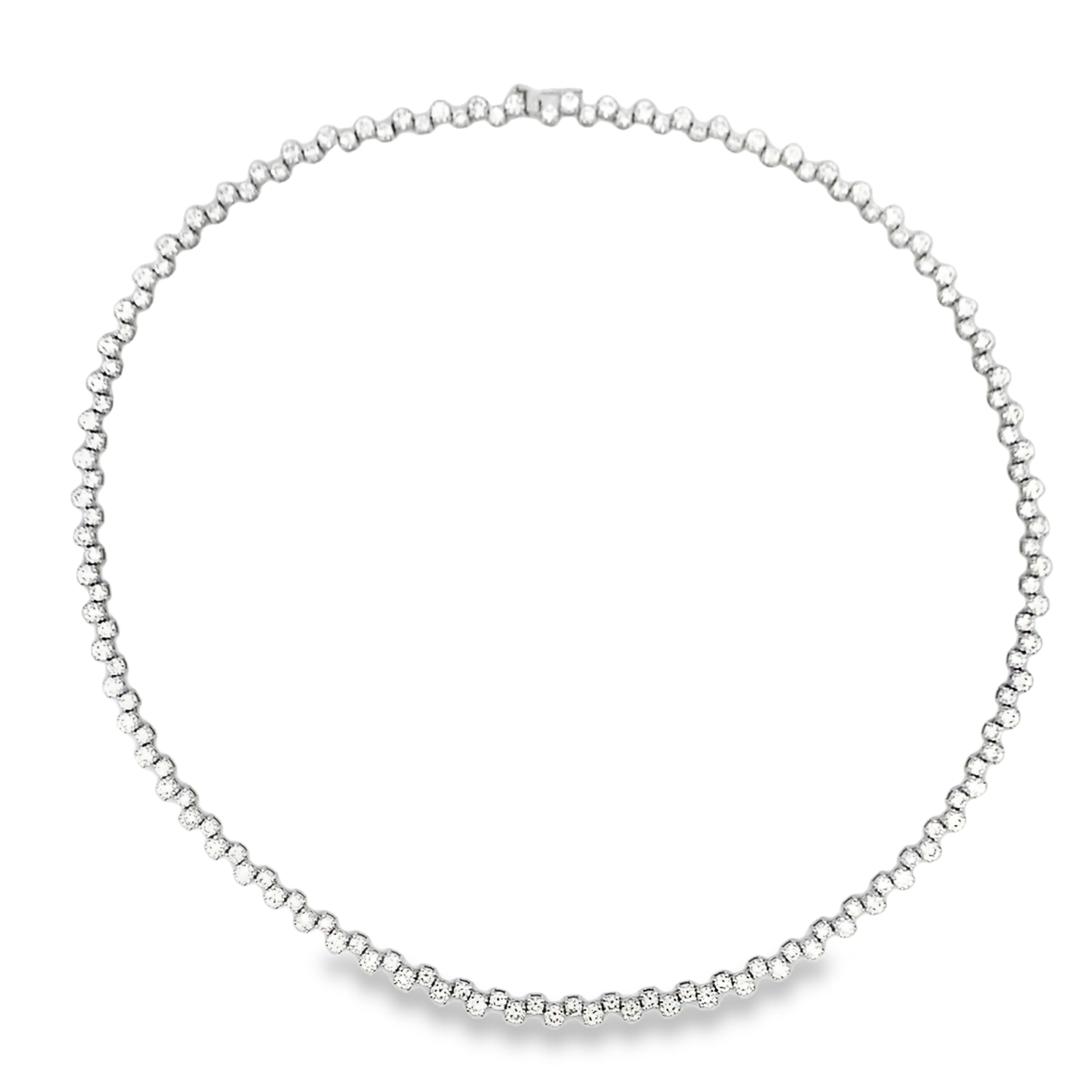 18K White Gold Alternating Diamond Tennis Necklace