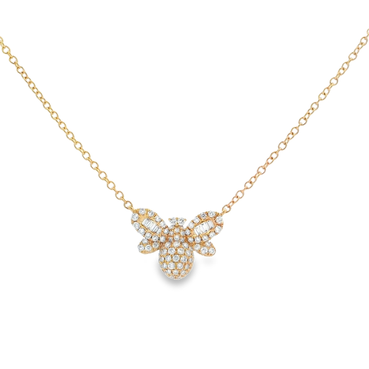18K Yellow Gold Pave Diamond Bee Necklace
