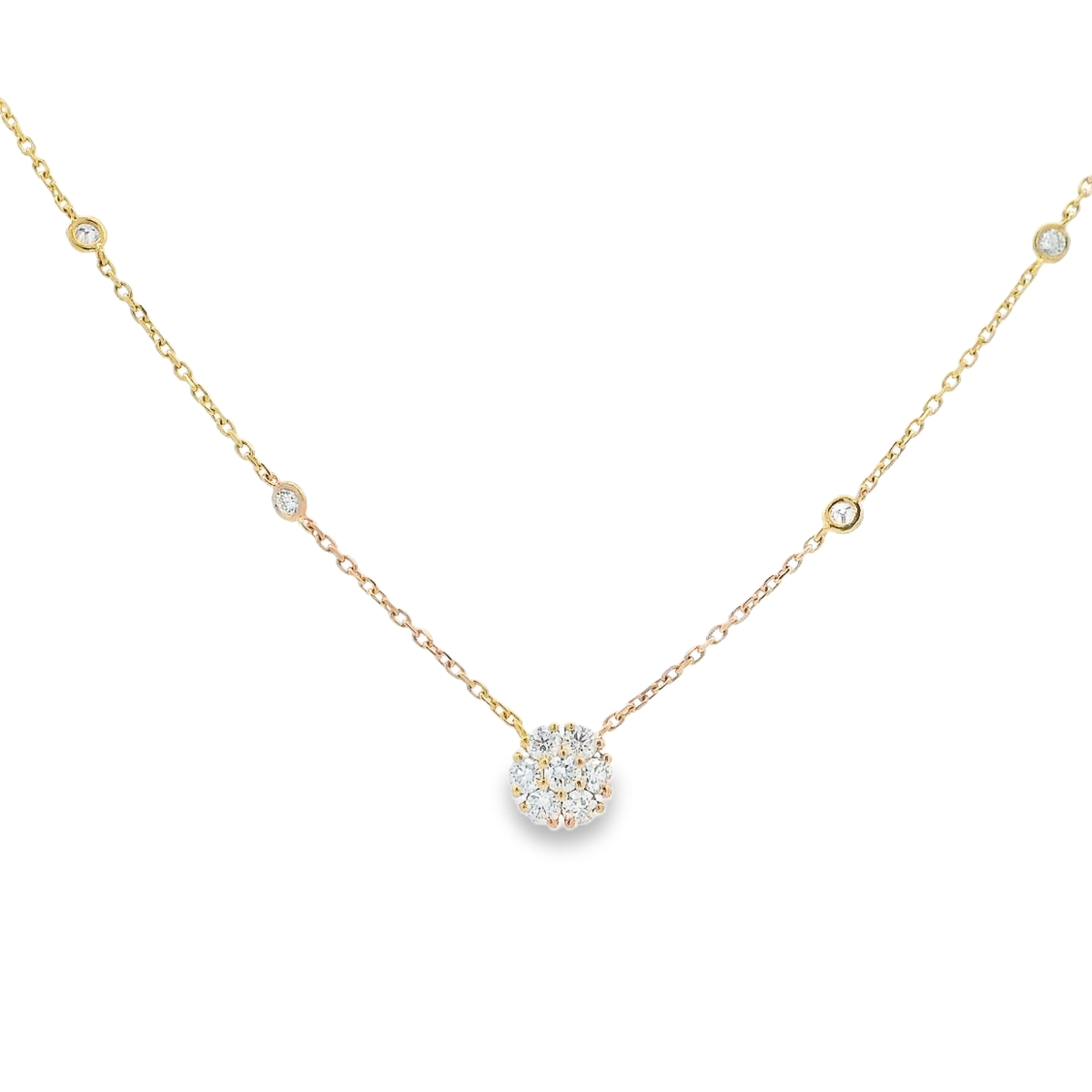 18K Yellow Gold Diamond Cluster Station Necklace
