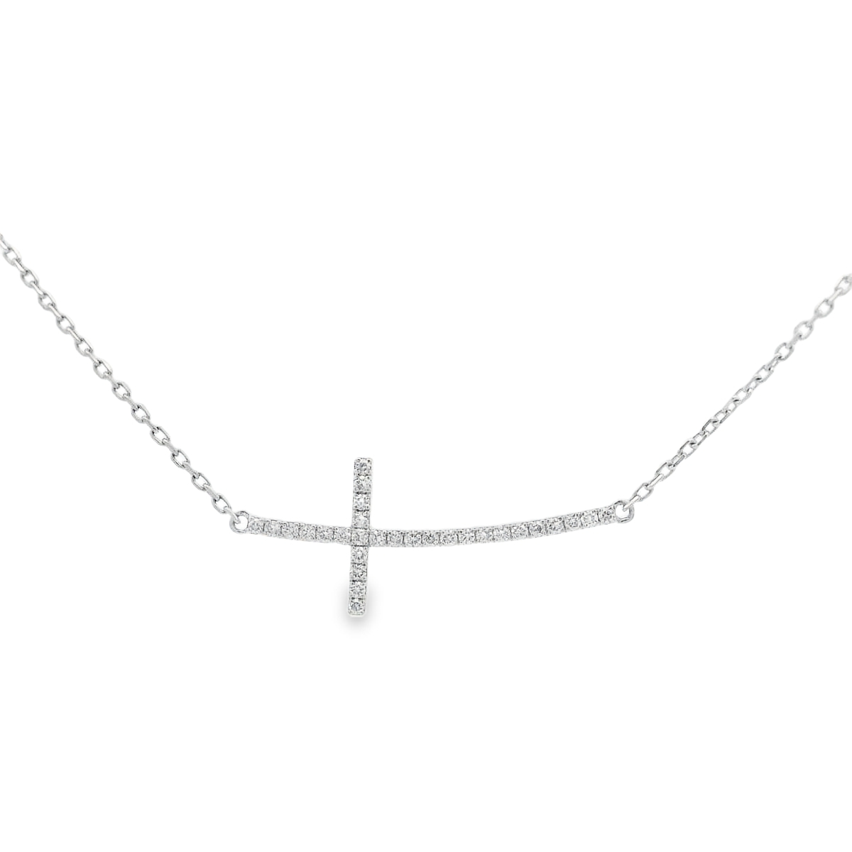 18K White Gold Diamond Horizontal Cross Necklace
