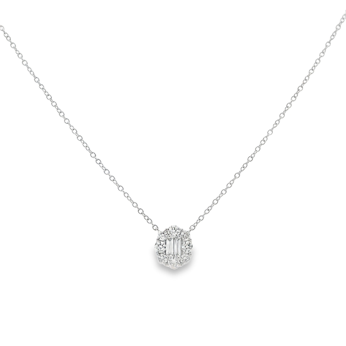 18K White Gold Diamond Baguette Cluster Necklace