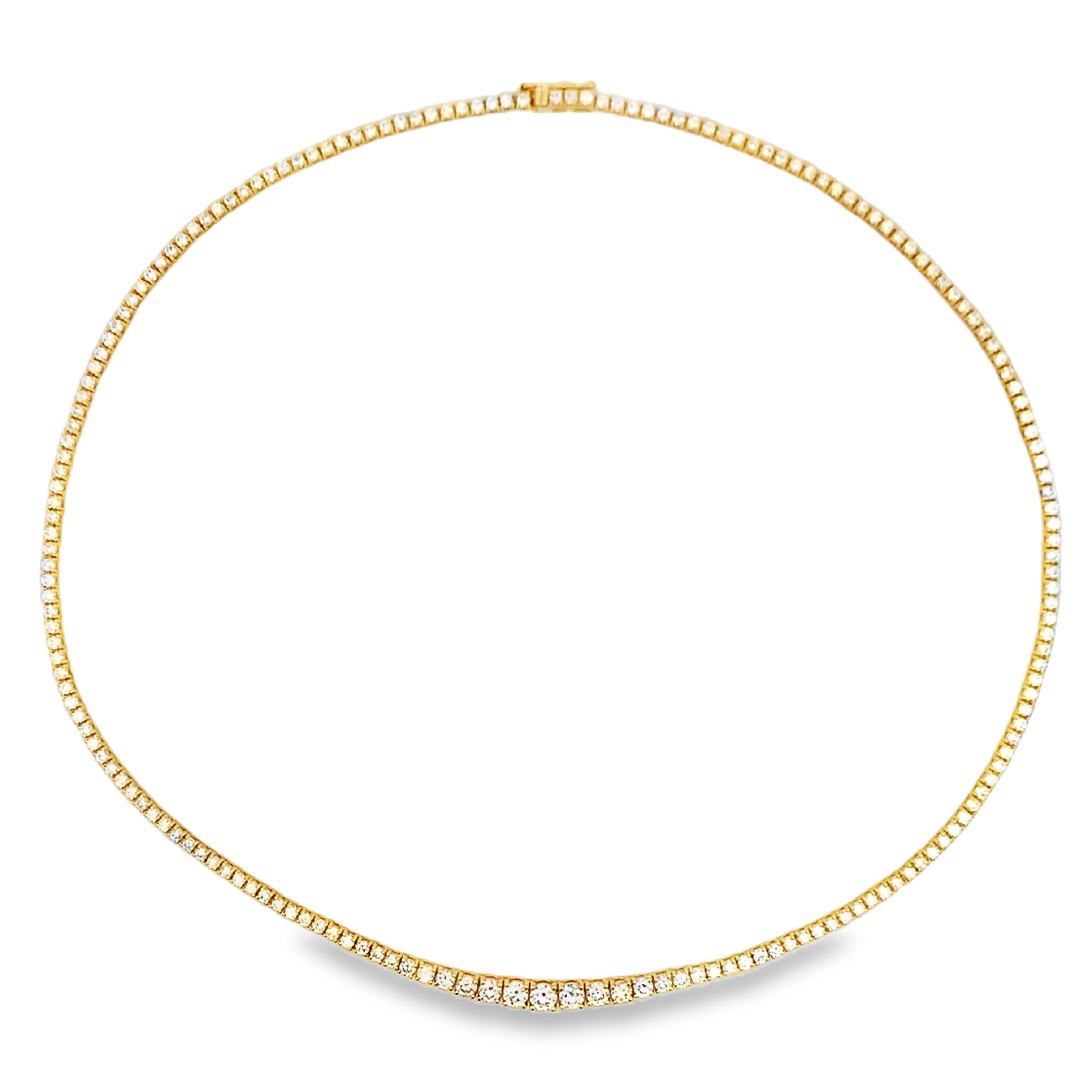 18K Yellow Gold 6-Carat 4-Prong Graduated Diamond Tennis Necklace