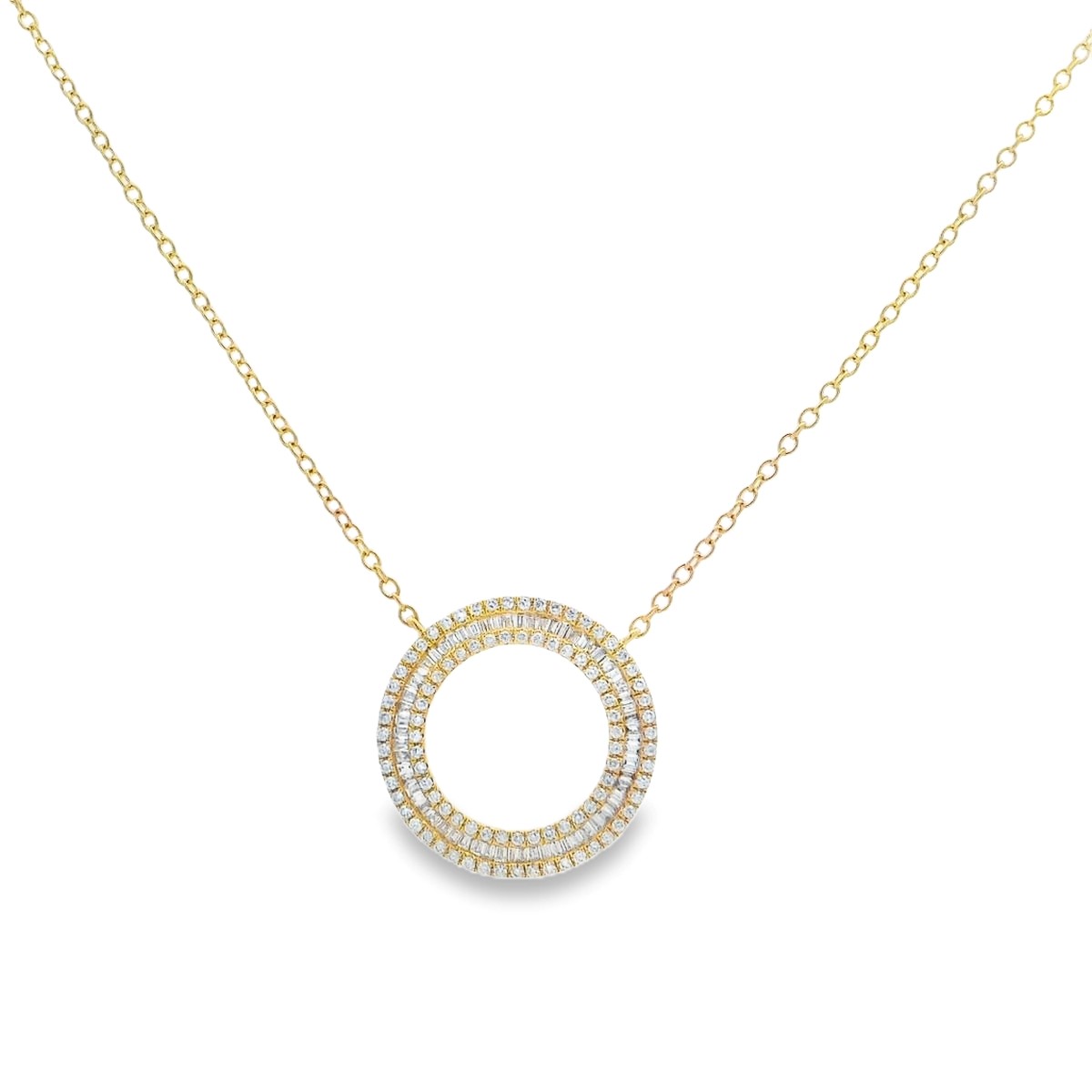 18K Yellow Gold Baguette Center Diamond Circle Necklace