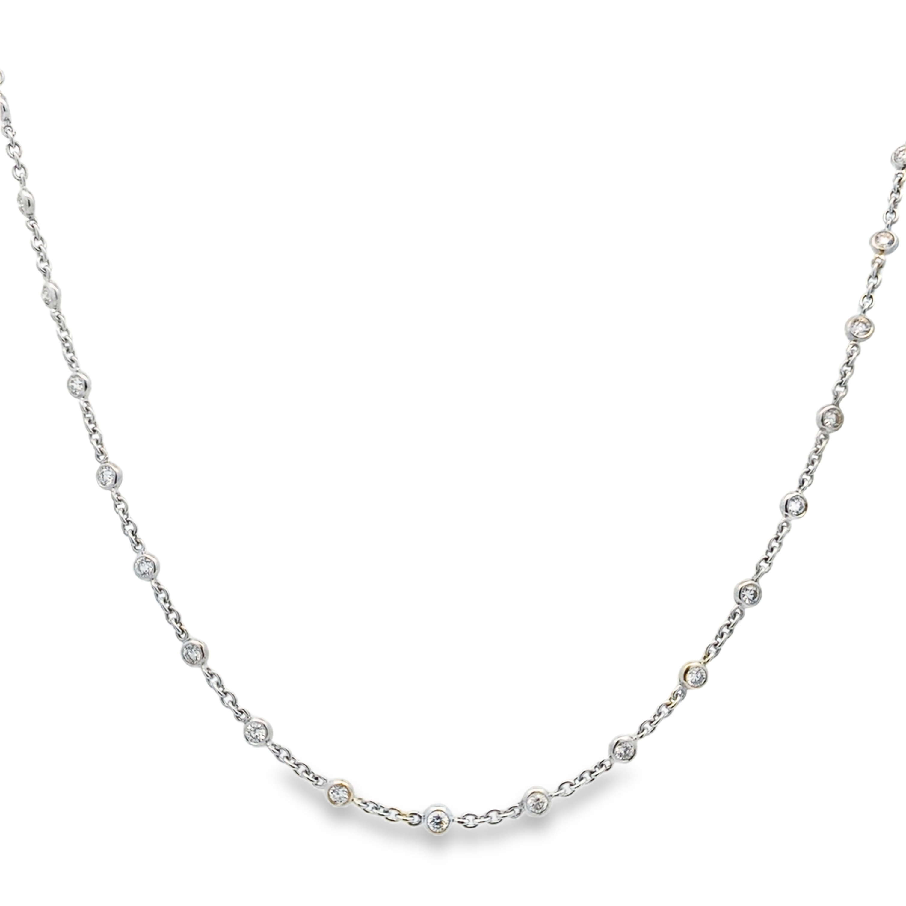 18K White Gold 1.5-Carat Diamonds Bezel Chain Necklace