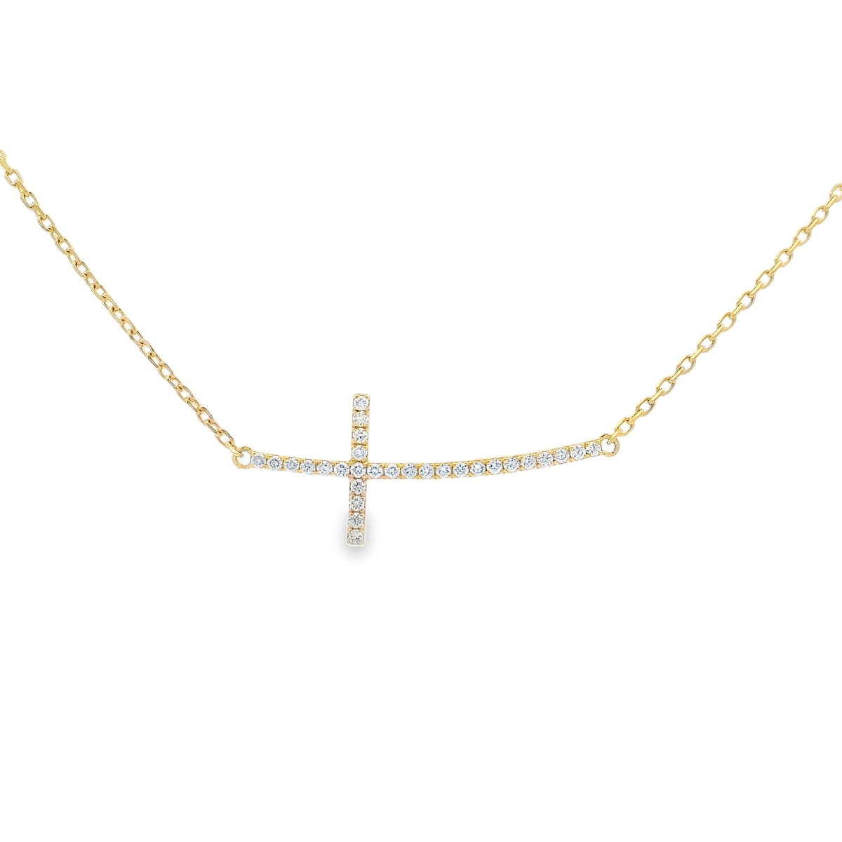 18K Yellow Gold Diamond Horizontal Cross Necklace