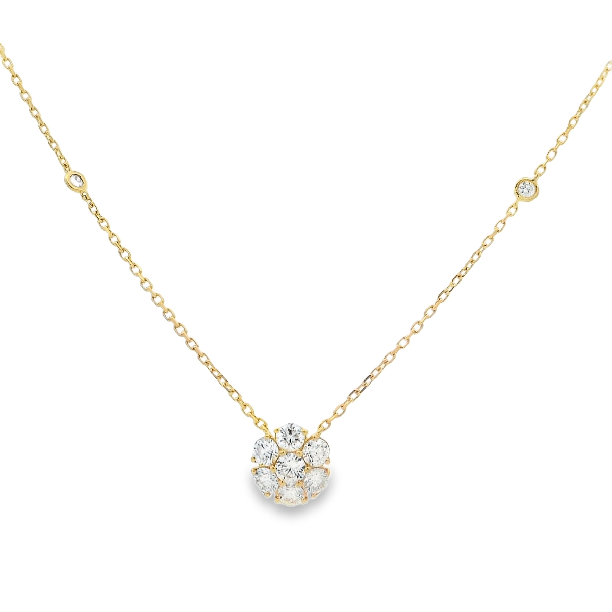 18K Yellow Gold Diamond Cluster Center on 6-Station Diamonds By The Yard Chain