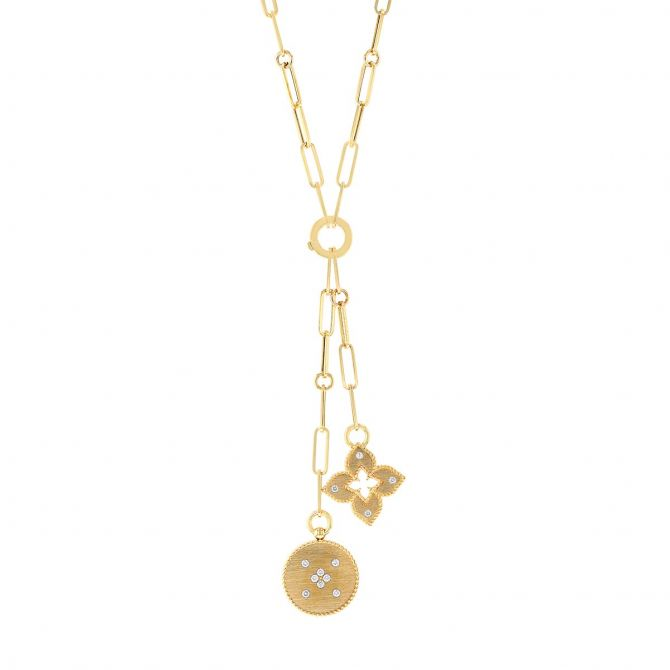 Roberto Coin 18K Yellow Gold Venetian Princess Double Medallion Diamond Necklace