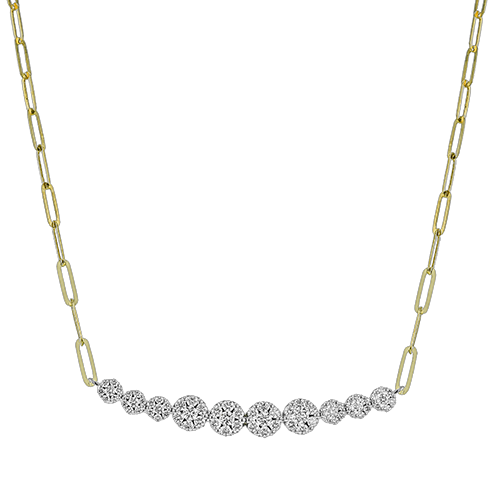 Simon G. 18K Two-Tone Diamond Cluster Bar Center on Paperclip Chain