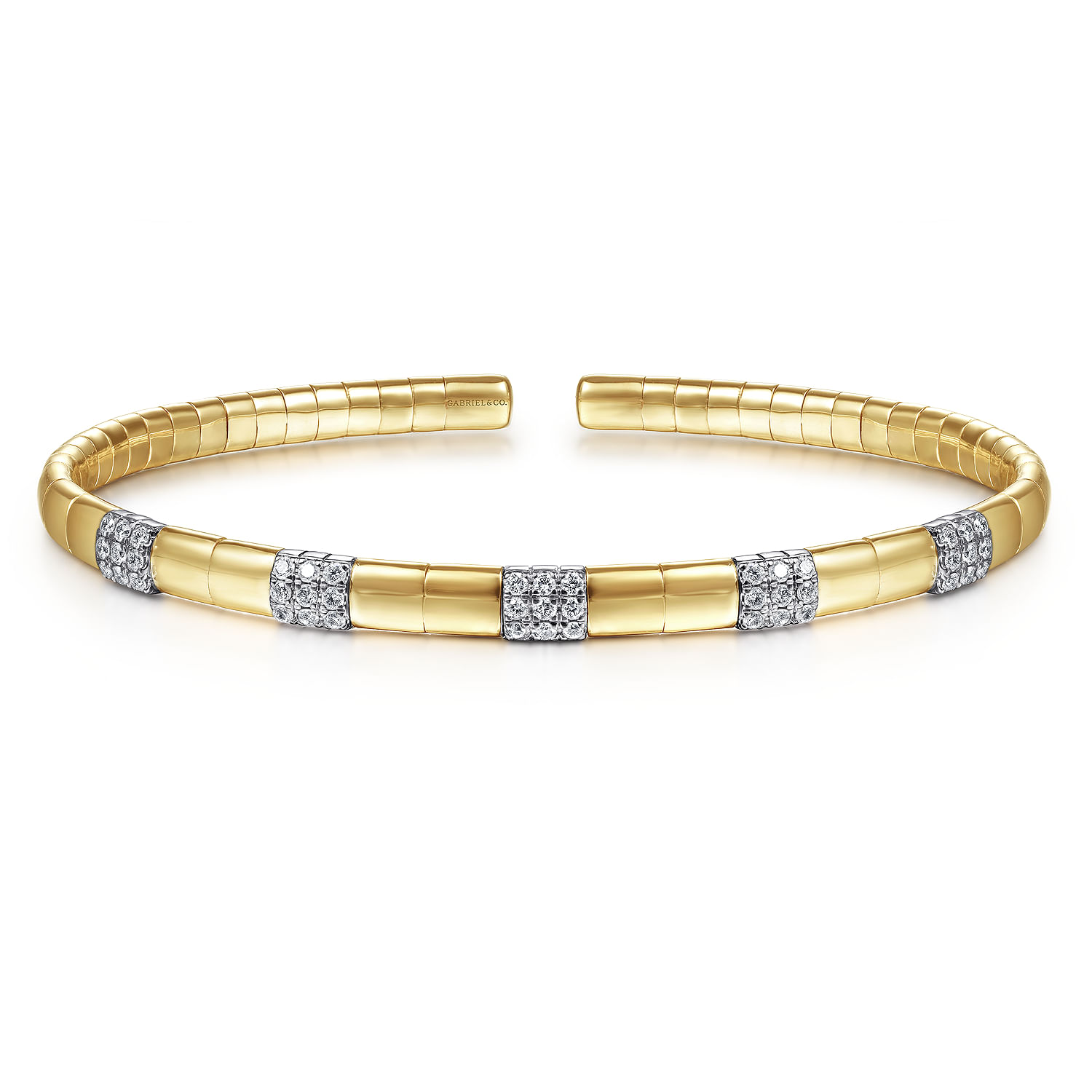 Gabriel & Co. 14K Two-Tone Pave Diamond Stations Cuff