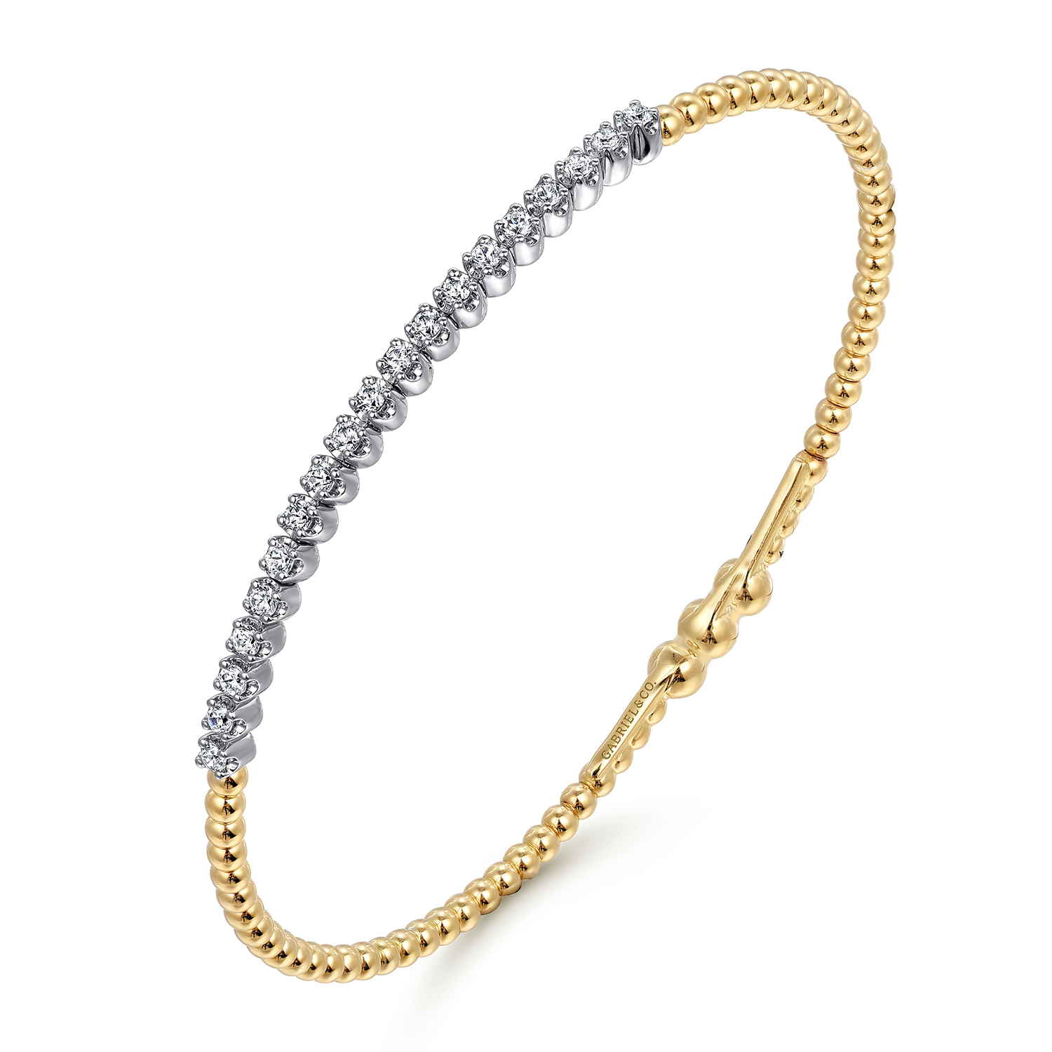 Gabriel & Co. 14K Yellow and White Gold Bujukan Diamond Bar Locking Bangle