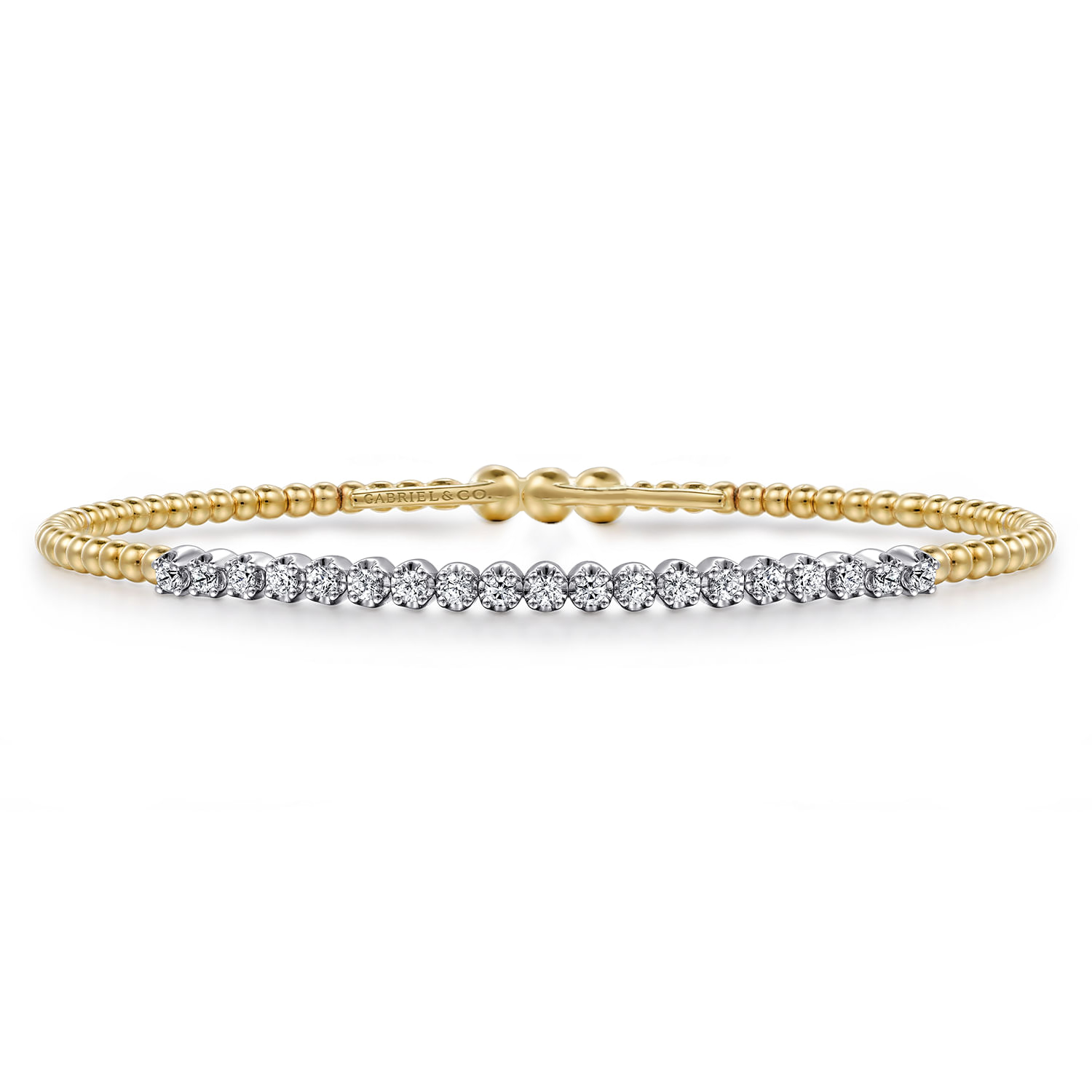Gabriel & Co. 14K Yellow and White Gold Bujukan Diamond Bar Locking Bangle