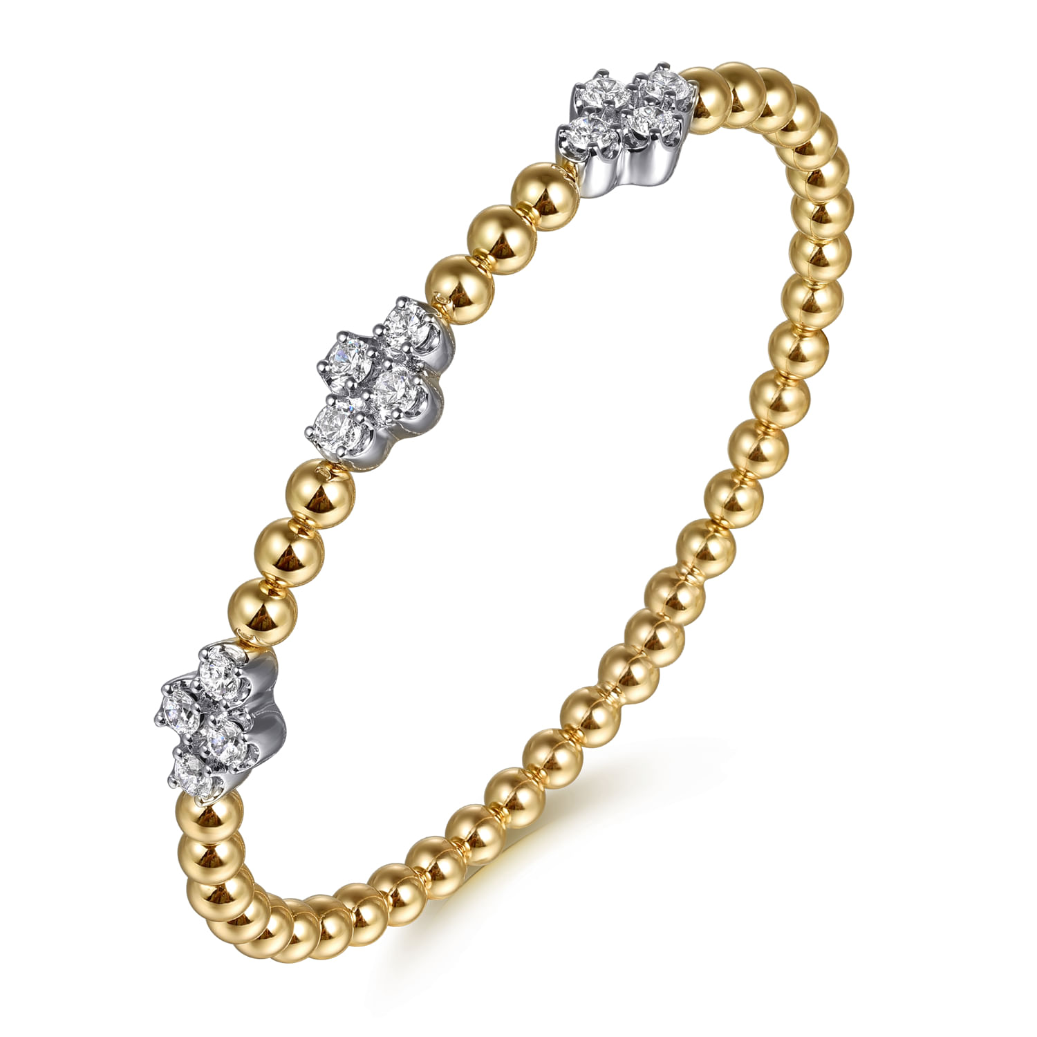 Gabriel & Co. 14K Yellow and White Gold Bujukan Diamond Cluster Stations Locking Bangle