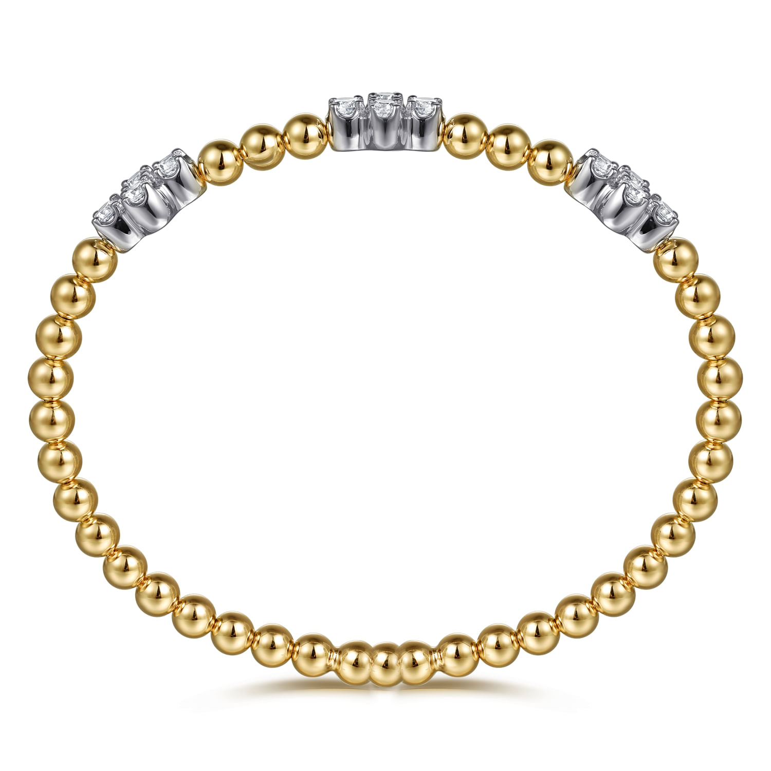 Gabriel & Co. 14K Yellow and White Gold Bujukan Diamond Cluster Stations Locking Bangle