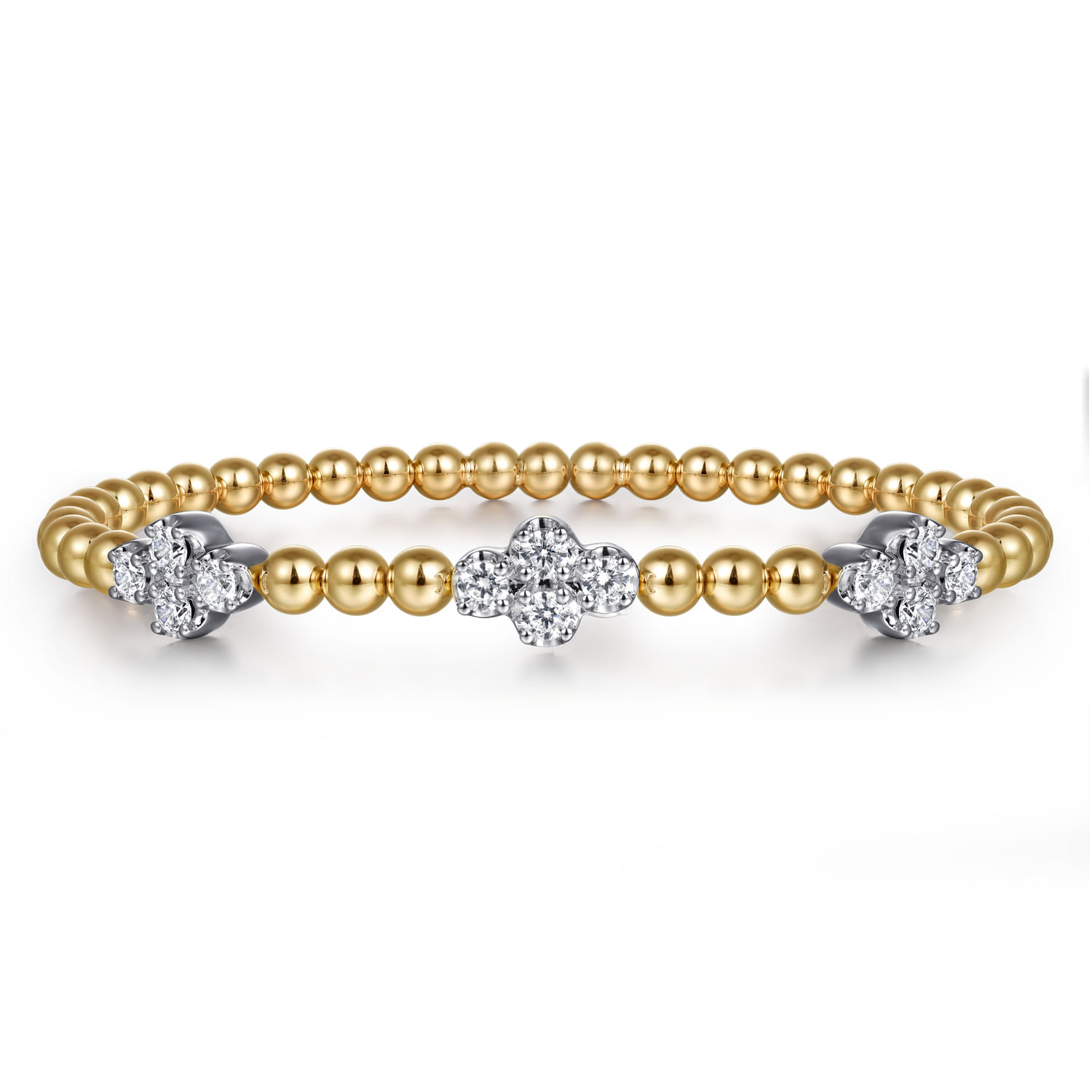 Gabriel & Co. 14K Yellow and White Gold Bujukan Diamond Cluster Stations Locking Bangle