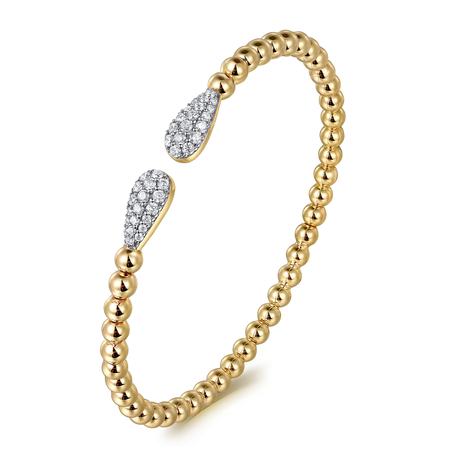 Gabriel & Co. 14K Yellow Gold Bujukan and Pave Diamond Teardrop Open Bangle