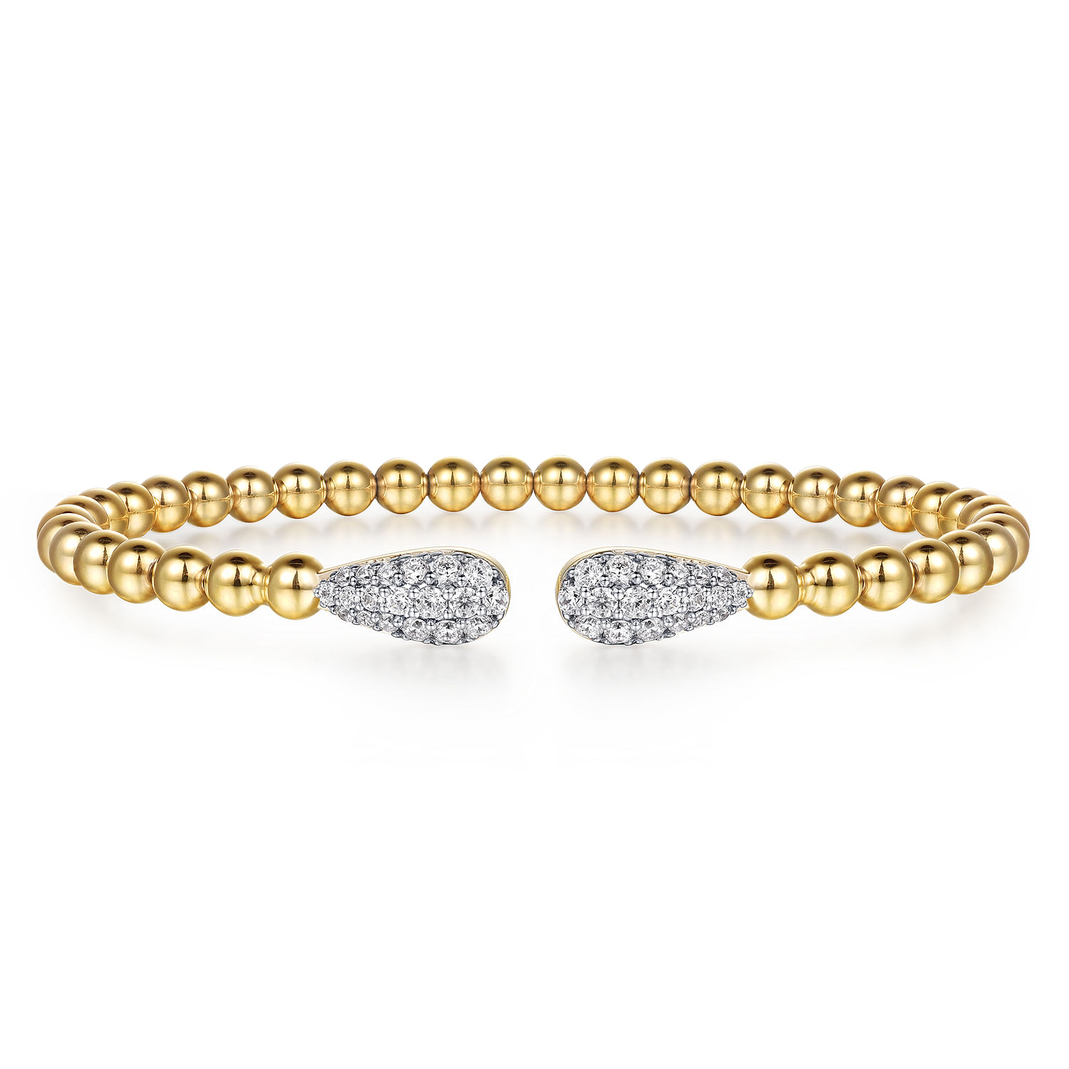 Gabriel & Co. 14K Yellow Gold Bujukan and Pave Diamond Teardrop Open Bangle