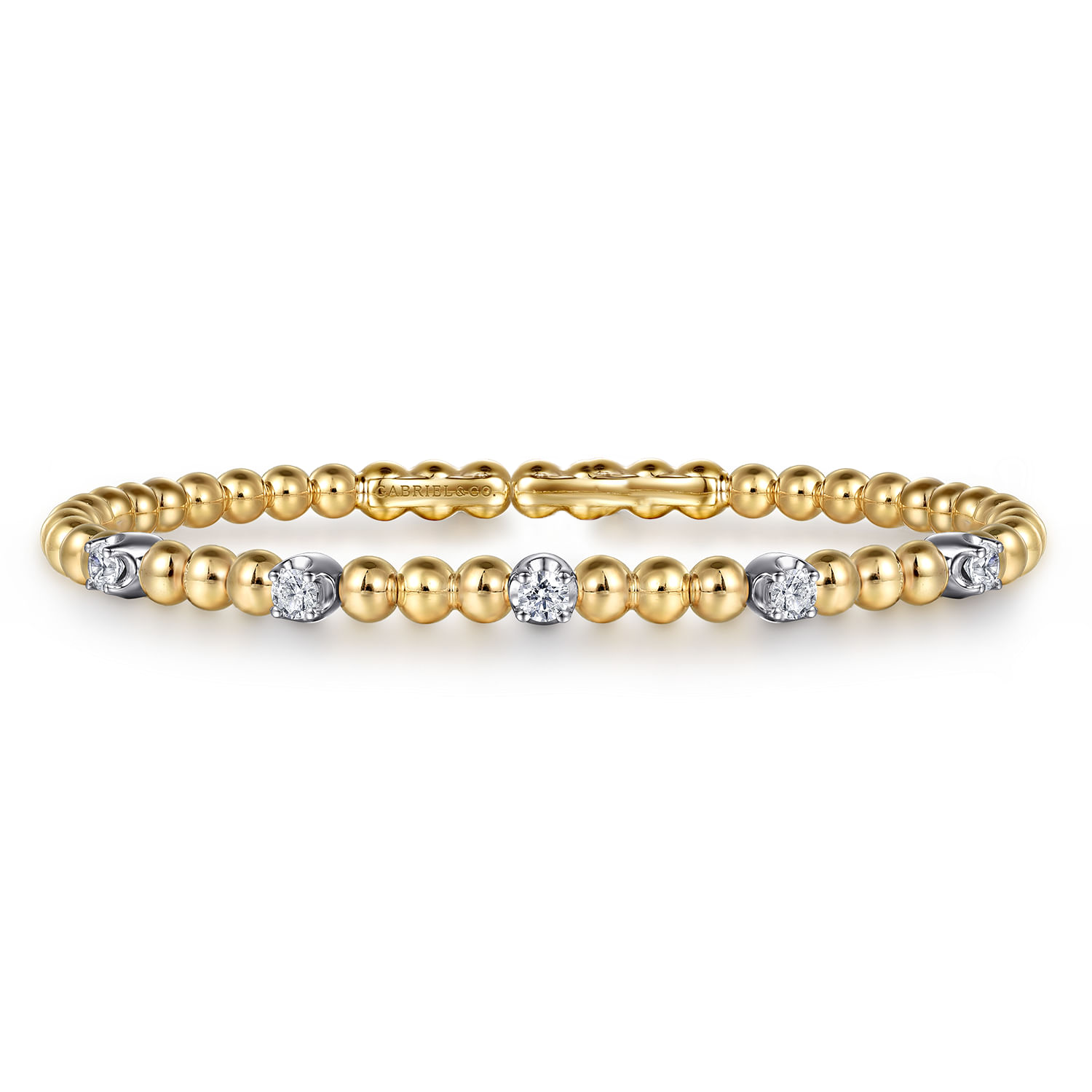 Gabriel & Co. 14K Yellow and White Gold Bujukan Diamond Station Locking Bangle