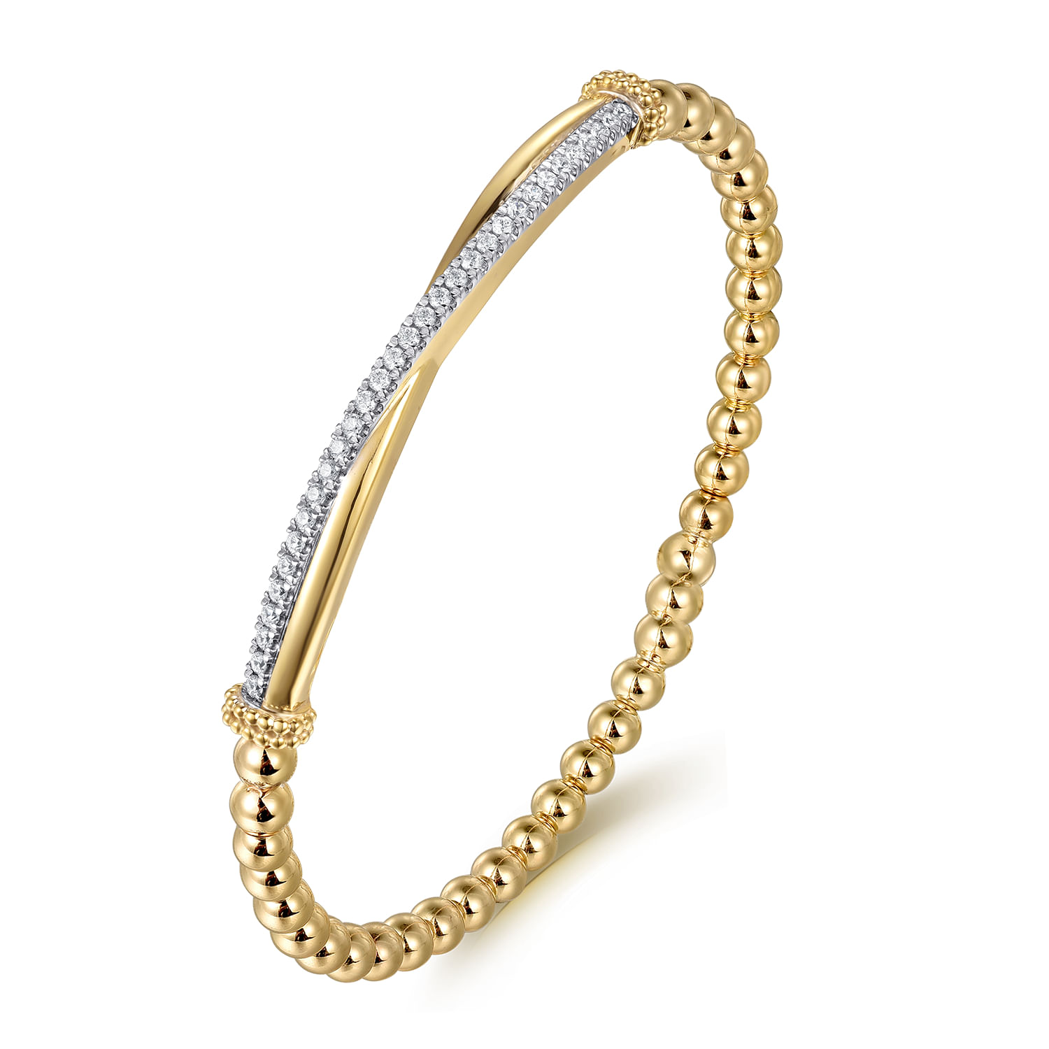 Gabriel & Co. 14K Yellow and White Gold Bujukan Diamond Bar Locking Bangle