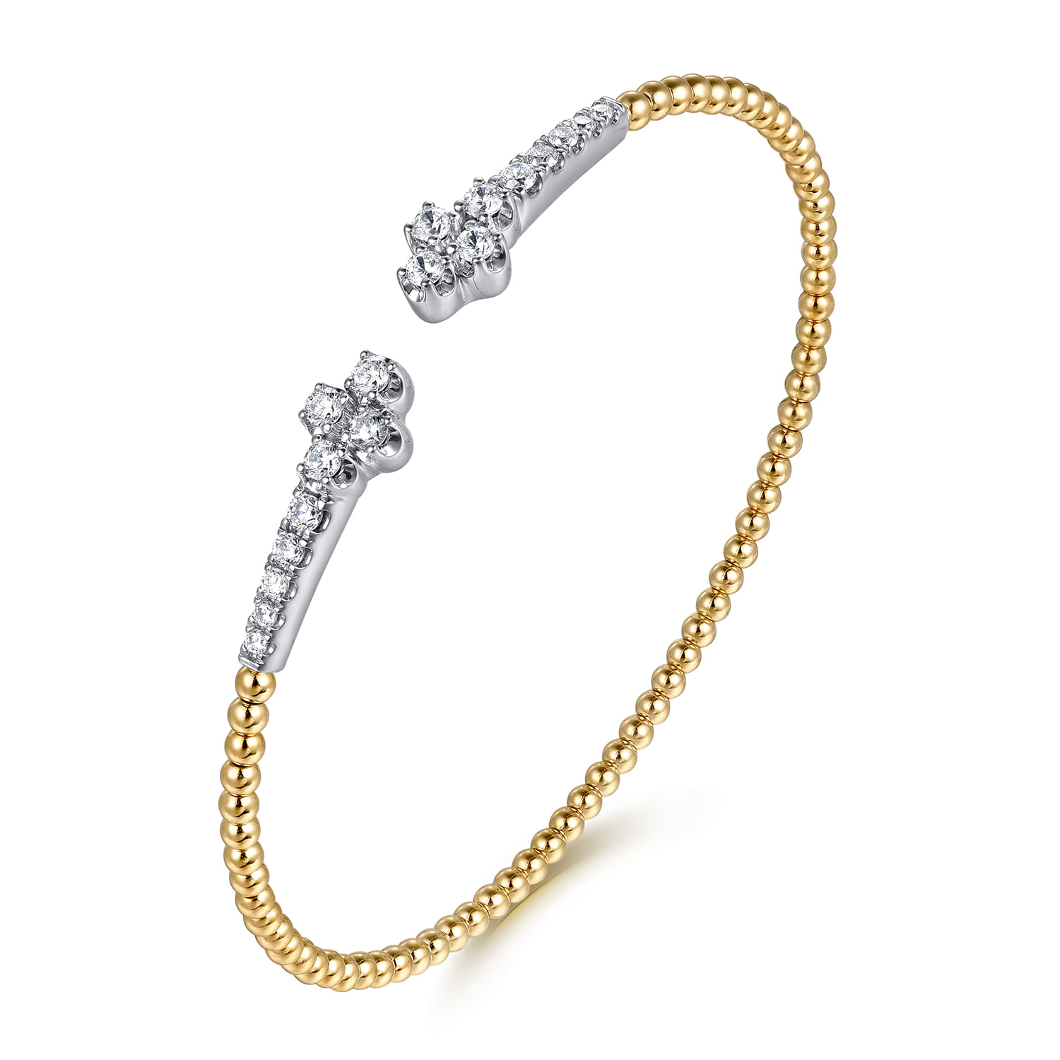 Gabriel & Co. 14K Yellow and White Gold Bujukan and Diamond Clover Open Bangle