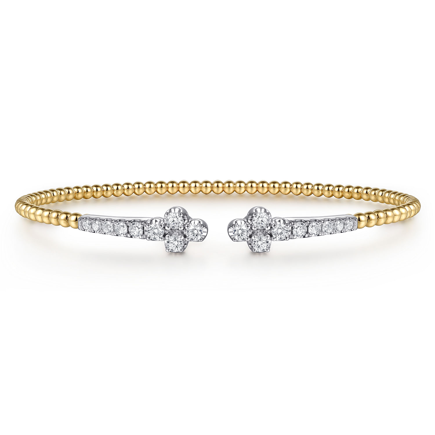 Gabriel & Co. 14K Yellow and White Gold Bujukan and Diamond Clover Open Bangle