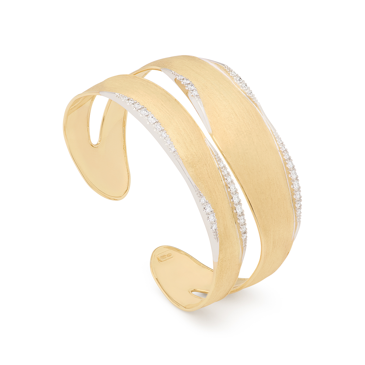 Marco Bicego 18K Two-Tone Lunaria Diamond Pave Split Wave Bangle
