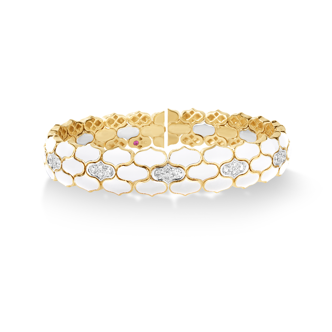 Roberto Coin 18K Yellow Gold Cobra White Enamel Diamond Bangle