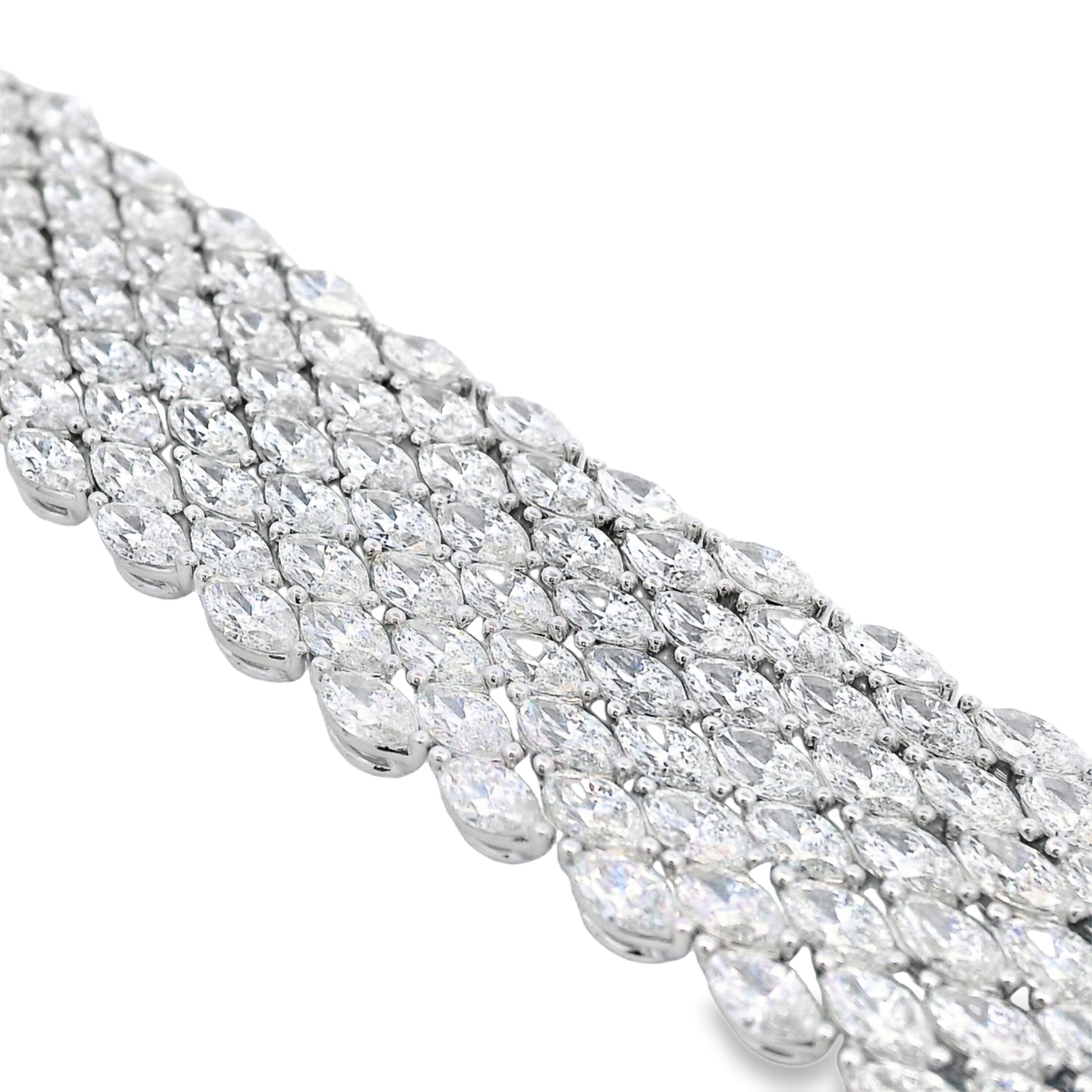 18K White Gold Marquise Diamond Wide Bracelet