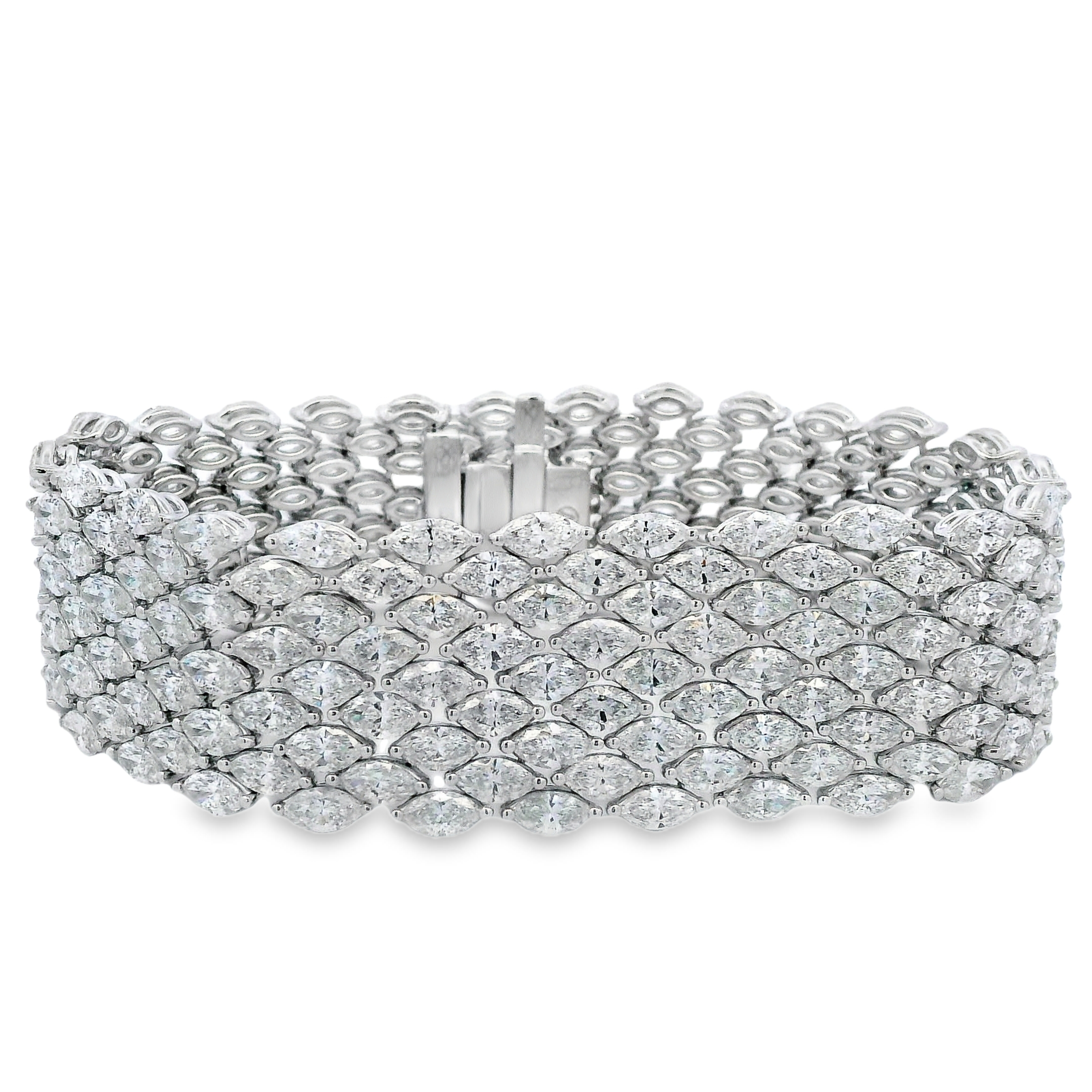 18K White Gold Marquise Diamond Wide Bracelet