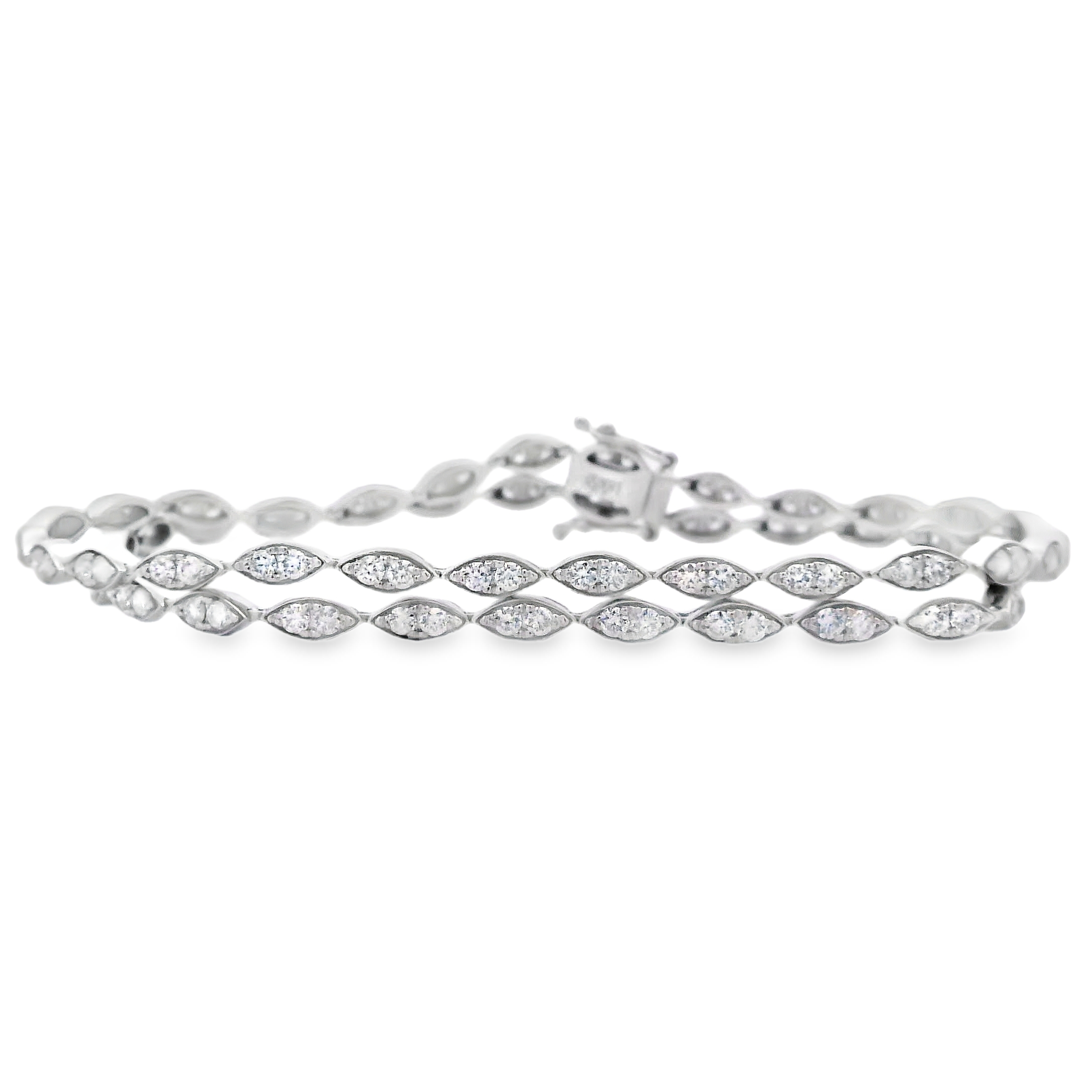 18K White Gold Marquise-Shaped Double Diamond Bracelet