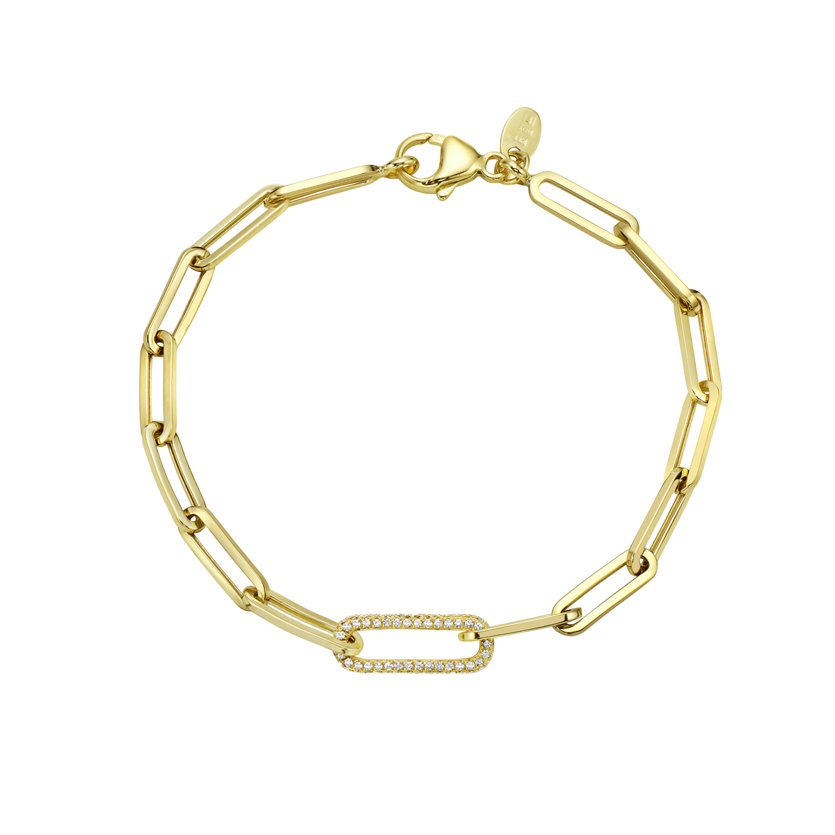 14K Yellow Gold Diamond Link Paperclip Bracelet