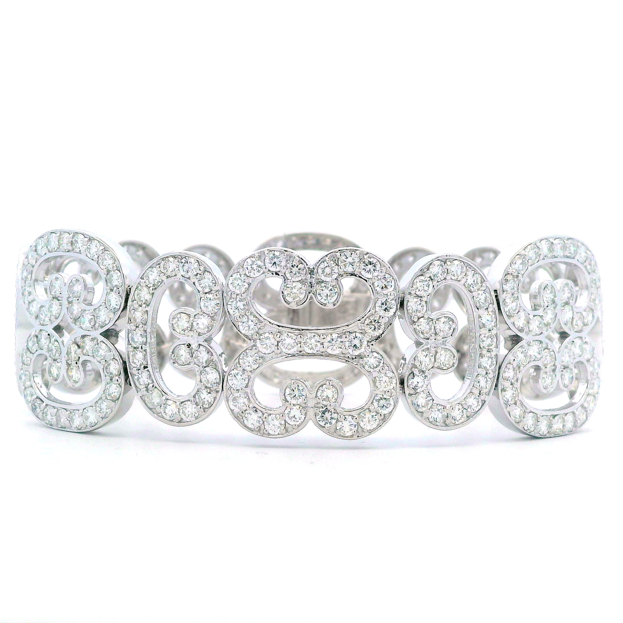 18K White Gold Diamond Scroll Bracelet