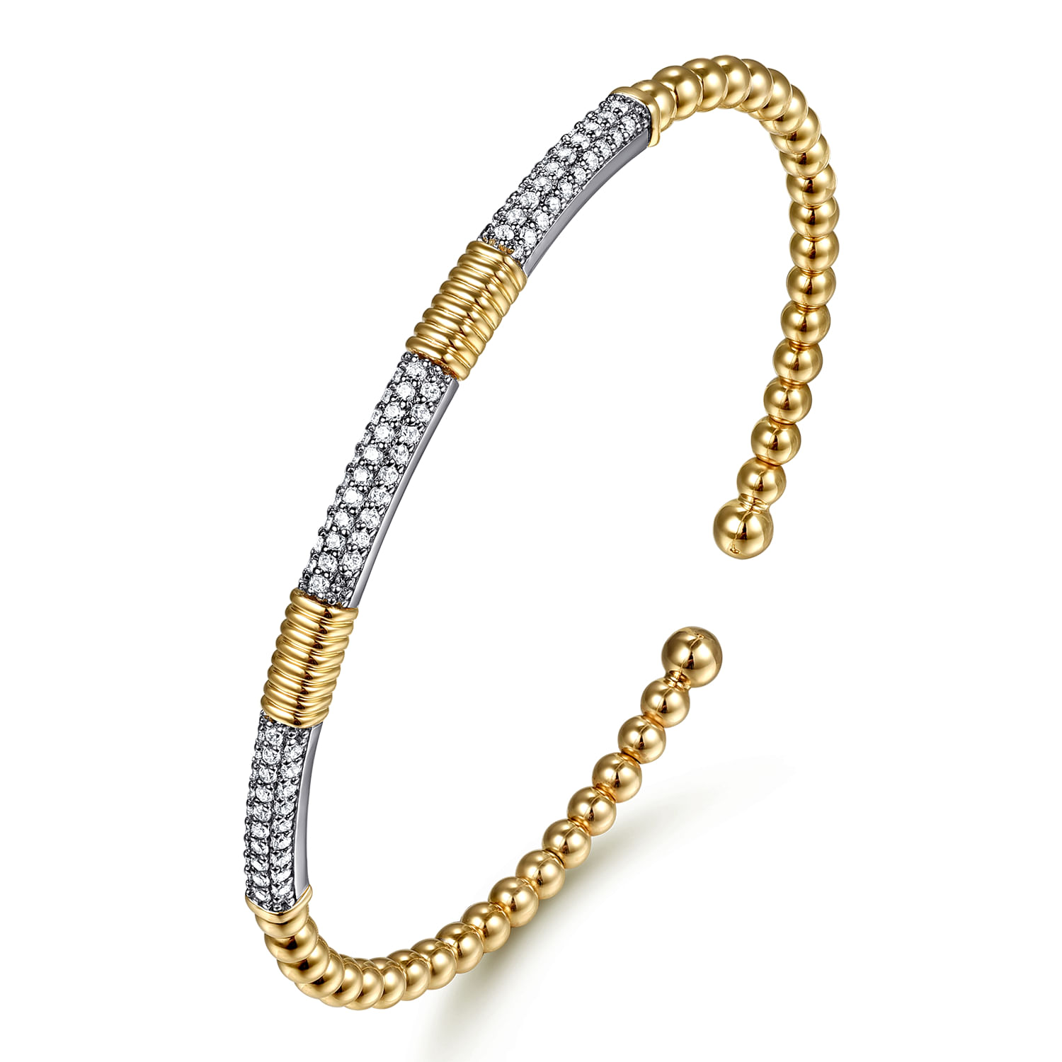 Gabriel & Co. 14K Two-Tone Bujukan Beads & Diamond Station Split Bangle